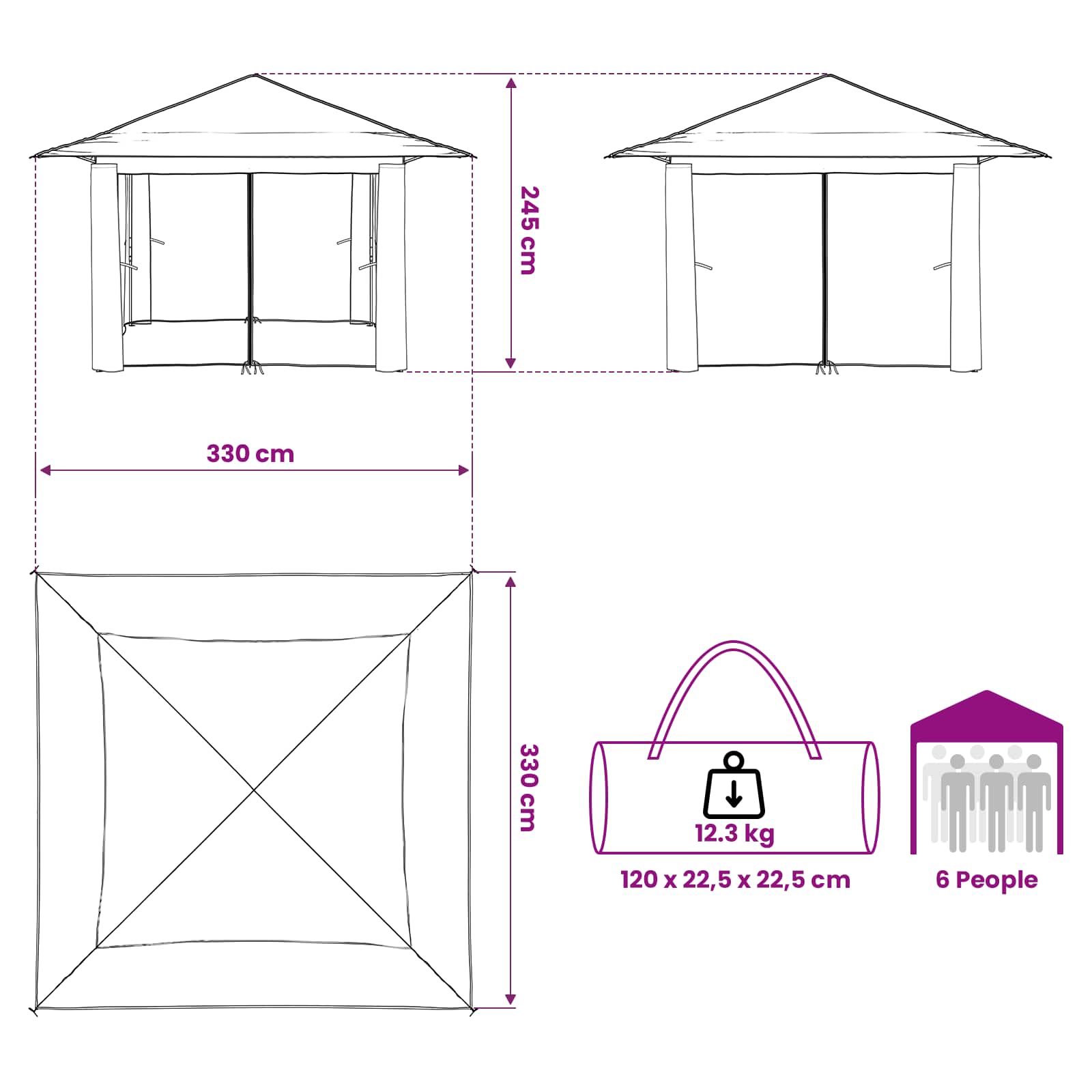 Gazebo con 4 Pareti 3,3 x 3,3 m Beige e Marrone