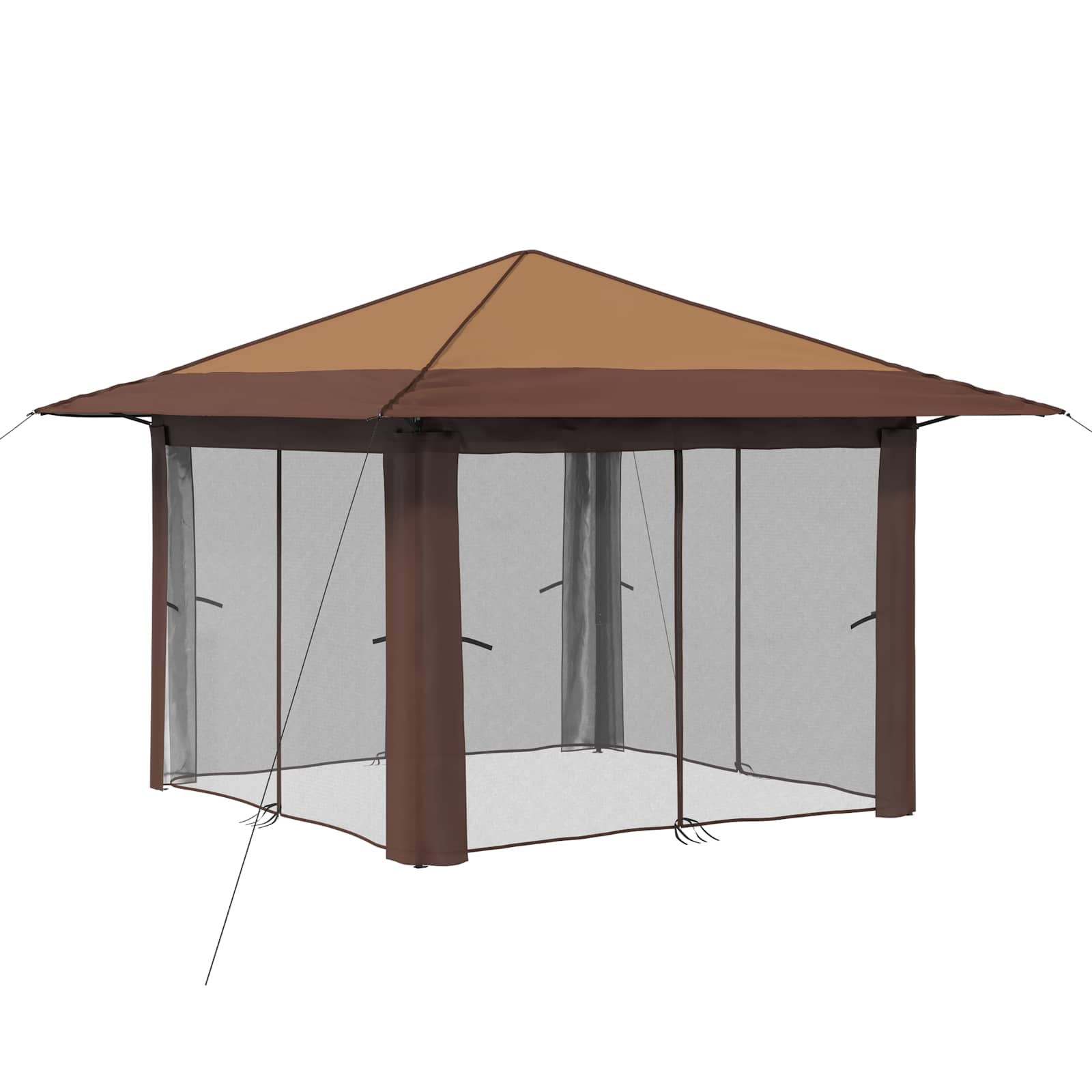 Gazebo con 4 Pareti 3,3 x 3,3 m Beige e Marrone