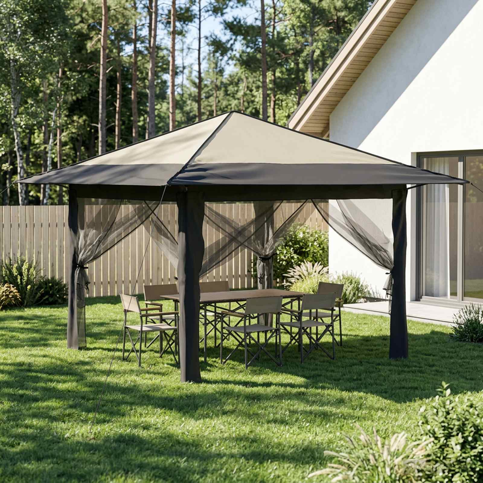 Gazebo con 4 Pareti Crema e Antracite