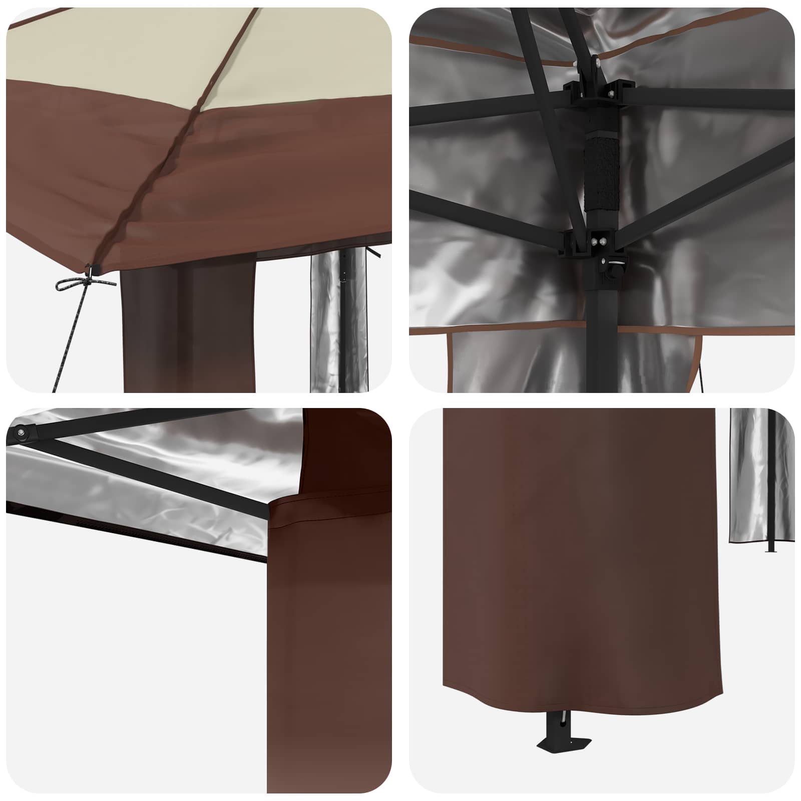 Gazebo senza Parete Laterale 4 x 4 m Crema e Marrone