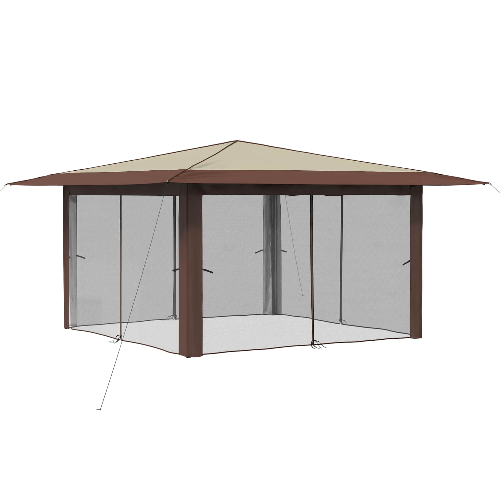 Gazebo con 4 Pareti Laterali 4 x 4 m Crema e Marrone