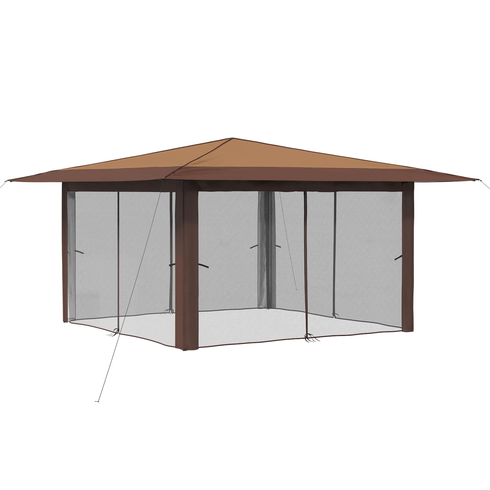 Gazebo con 4 Pareti Laterali 4 x 4 m Beige e Marrone