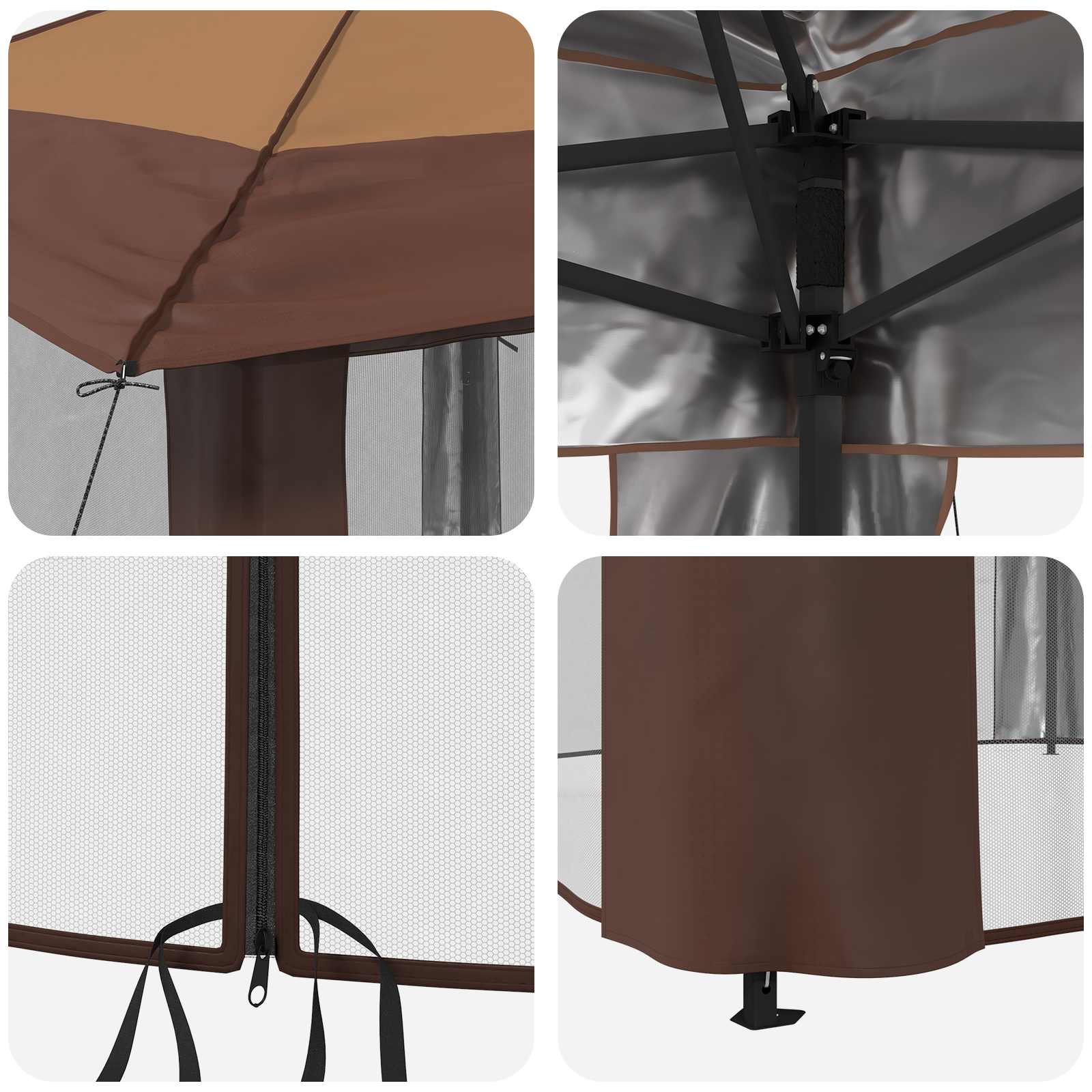 Gazebo con 4 Pareti Laterali 4 x 4 m Beige e Marrone