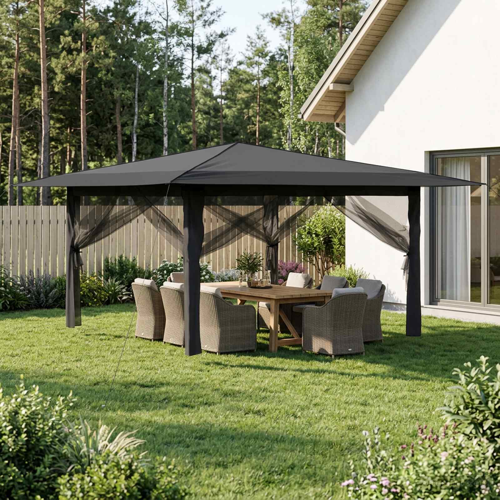 Gazebo con 4 Pareti Laterali 4 x 4 m Grigio chiaro e Antracite