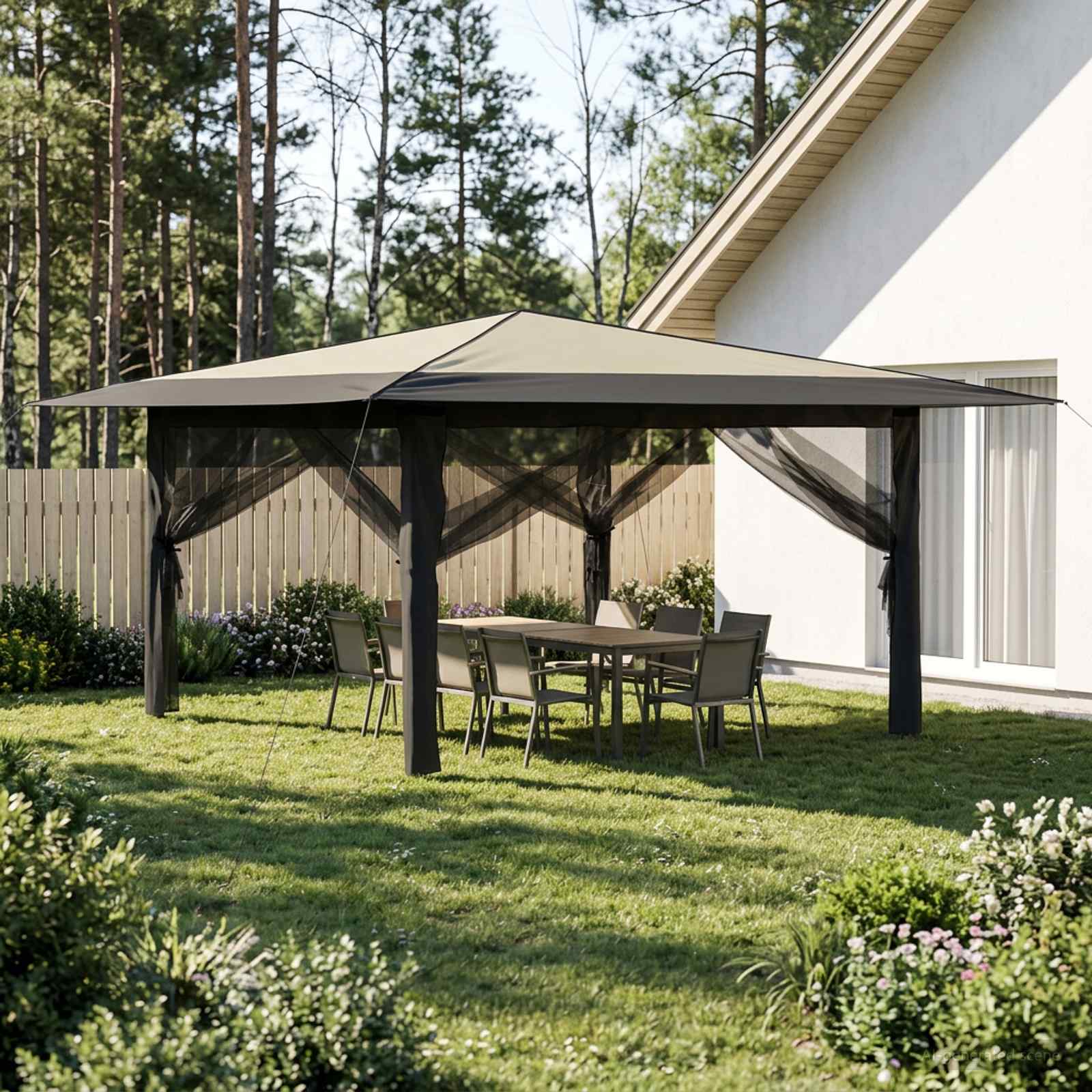 Gazebo con 4 Pareti Laterali 4 x 4 m Crema e Antracite