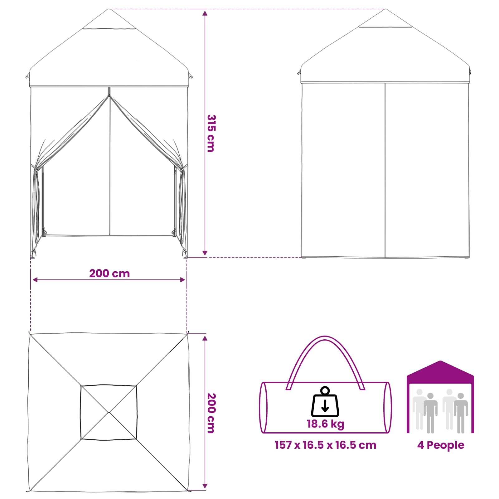 Tendone con 4 Pareti Laterali 2 x 2 m Camouflage Militare