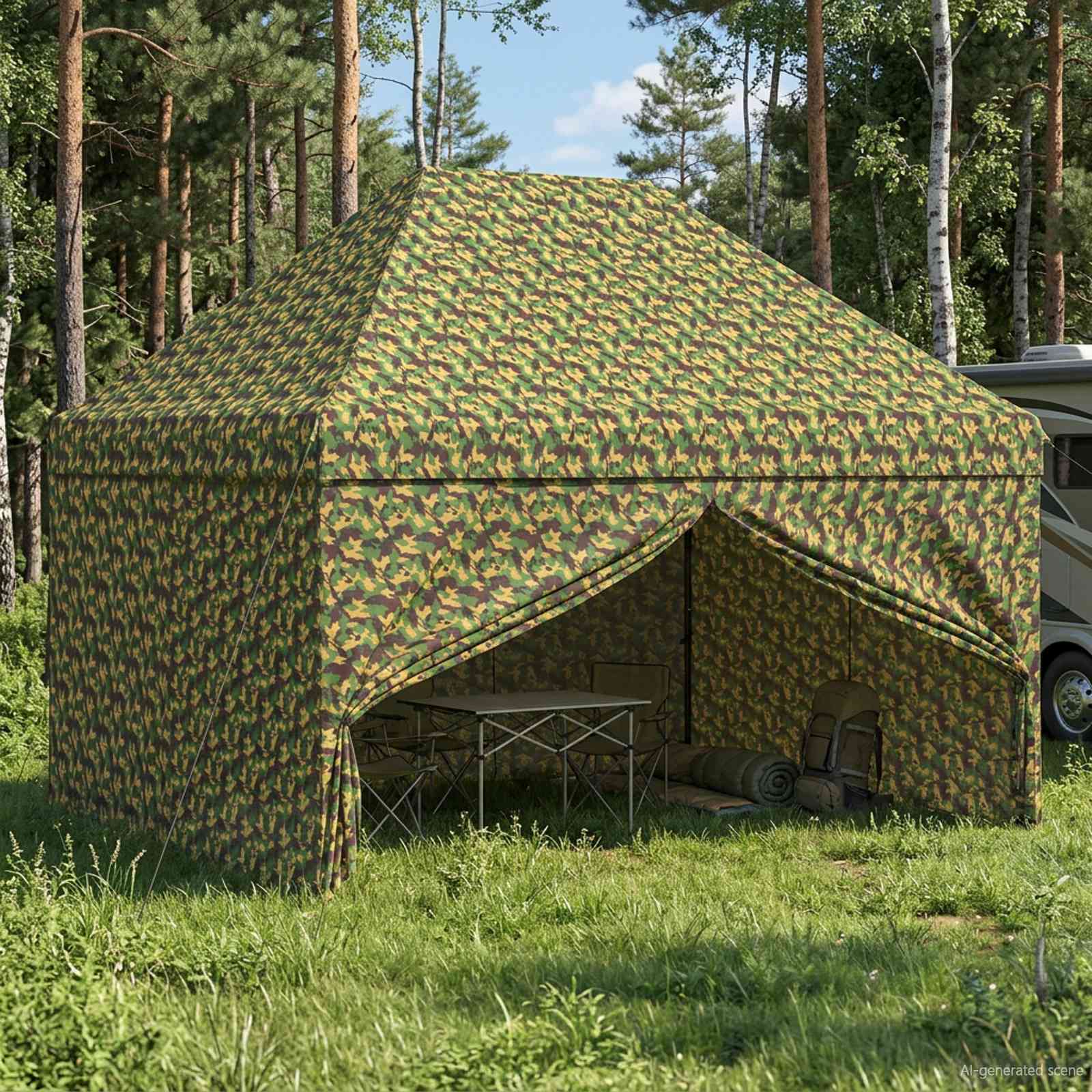 Tendone con 4 Pareti Laterali 2,9 x 4,3 m Camouflage Militare