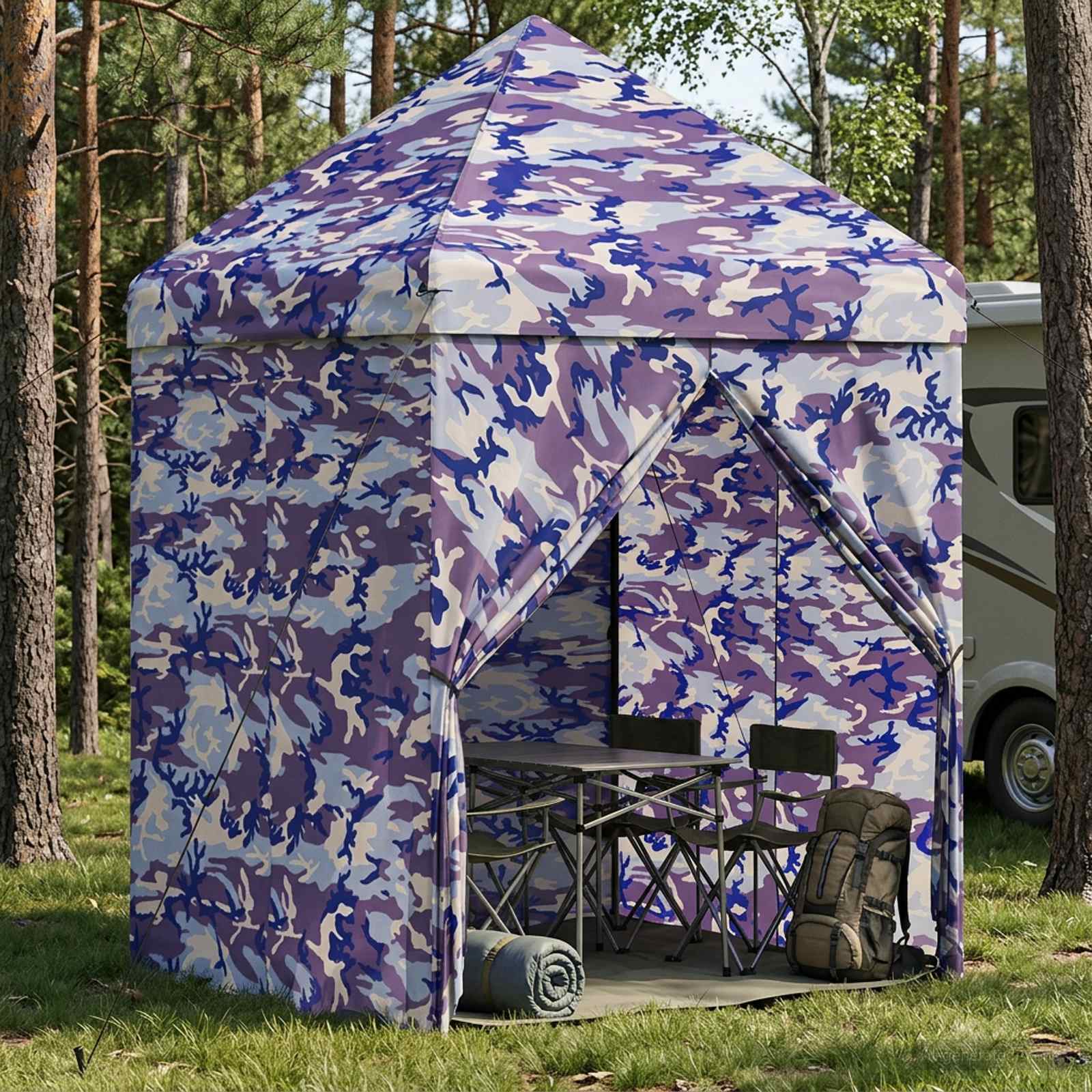 Gazebo Pop-up con 4 Pareti 2 x 2 m Blu Cacciatore