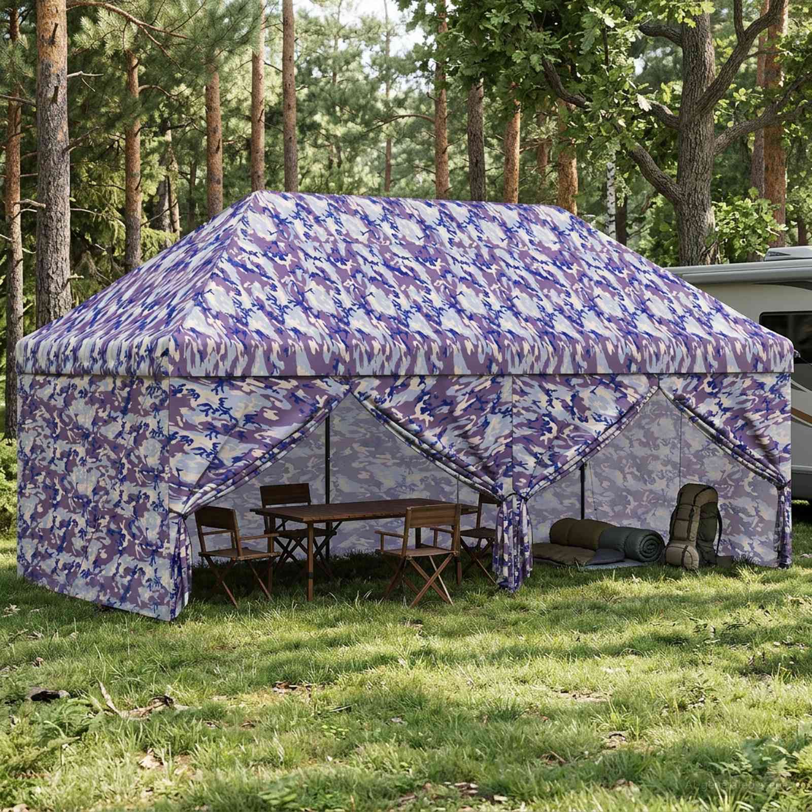 Gazebo Pop-up con 4 Pareti 3 x 6 m Blu Cacciatore