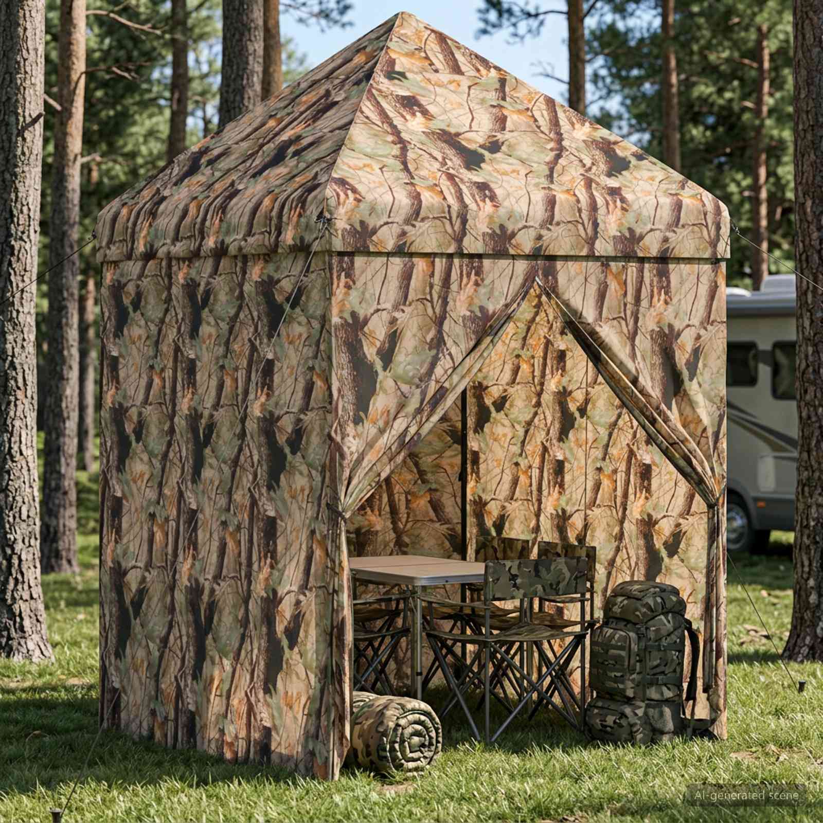 Gazebo Pop-up con 4 Pareti 3 x 3 m Mimetico Foresta