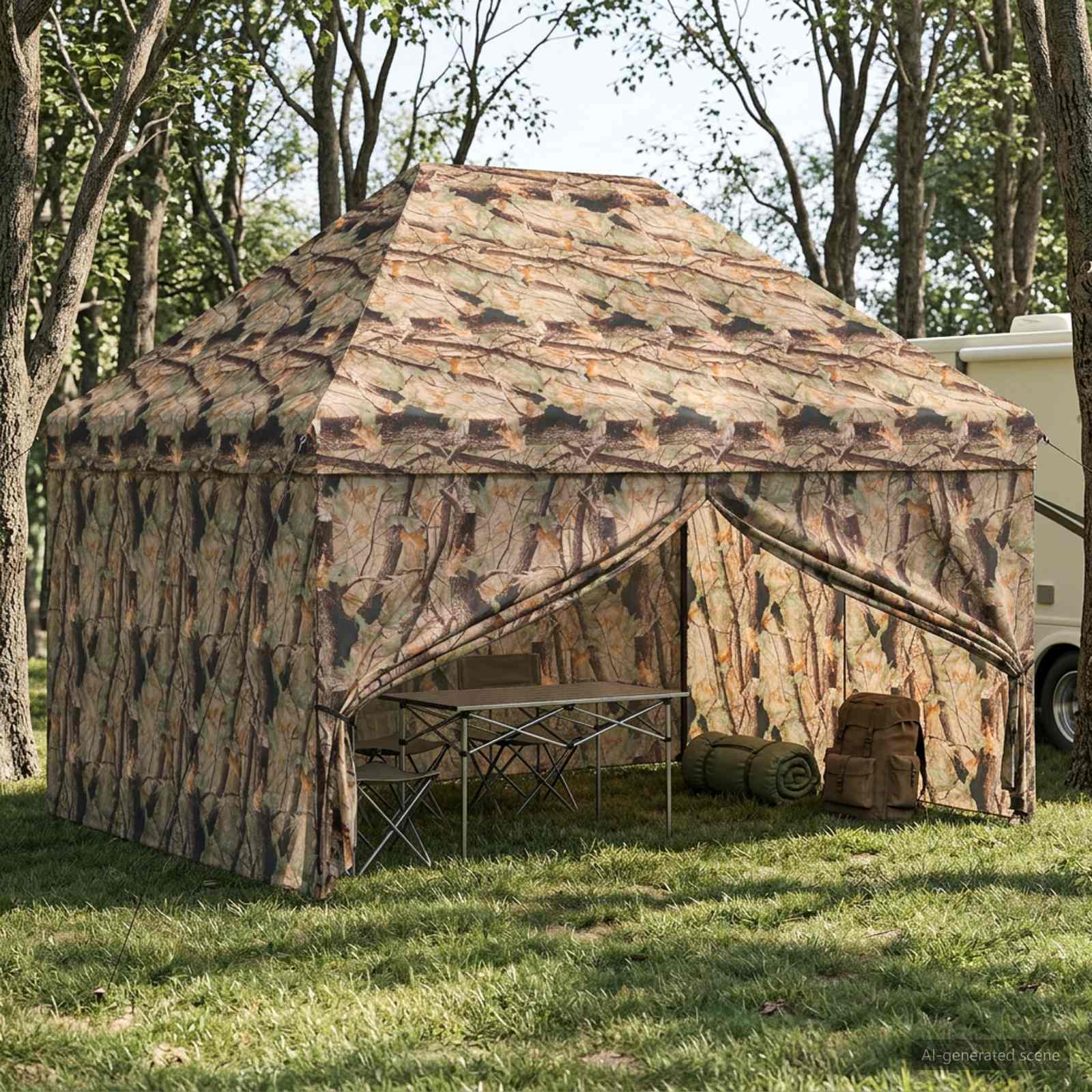 Gazebo Pop-up con 4 Pareti 3 x 4 m Mimetico Foresta
