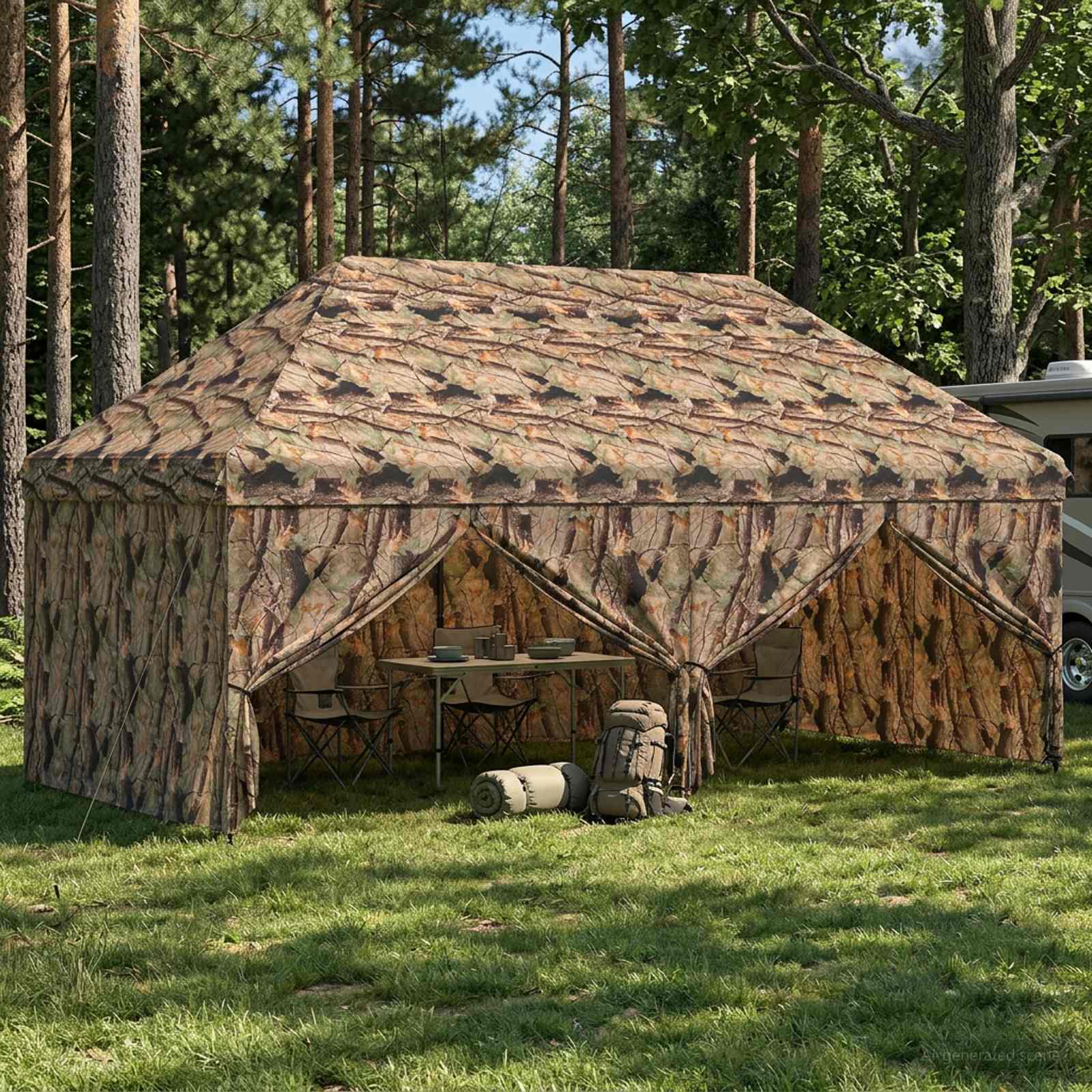 Gazebo Pop-up con 4 Pareti 3 x 6 m Mimetico Foresta