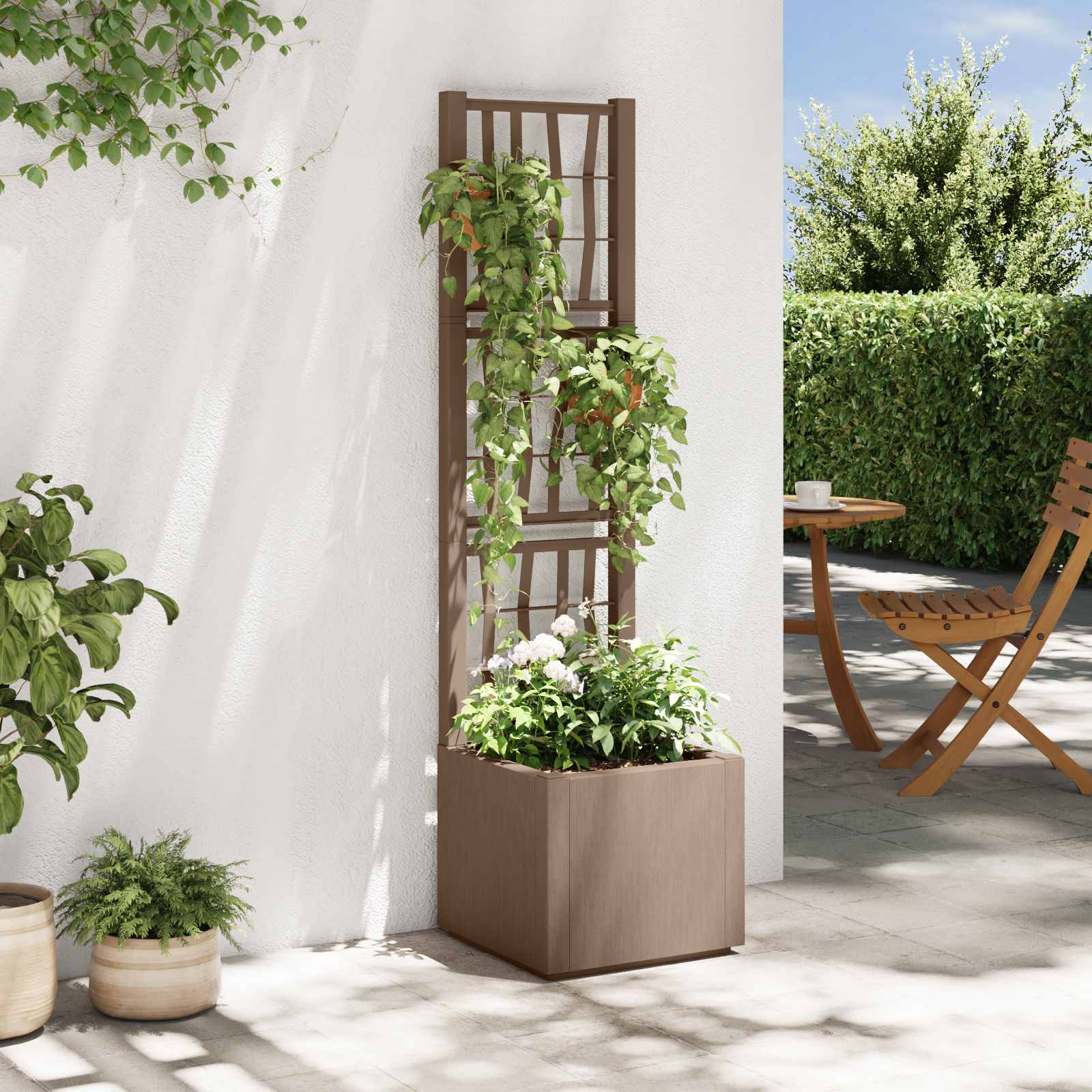 Vaso da Giardino con Trellis Marrone 36 x 36 x 140 cm PP