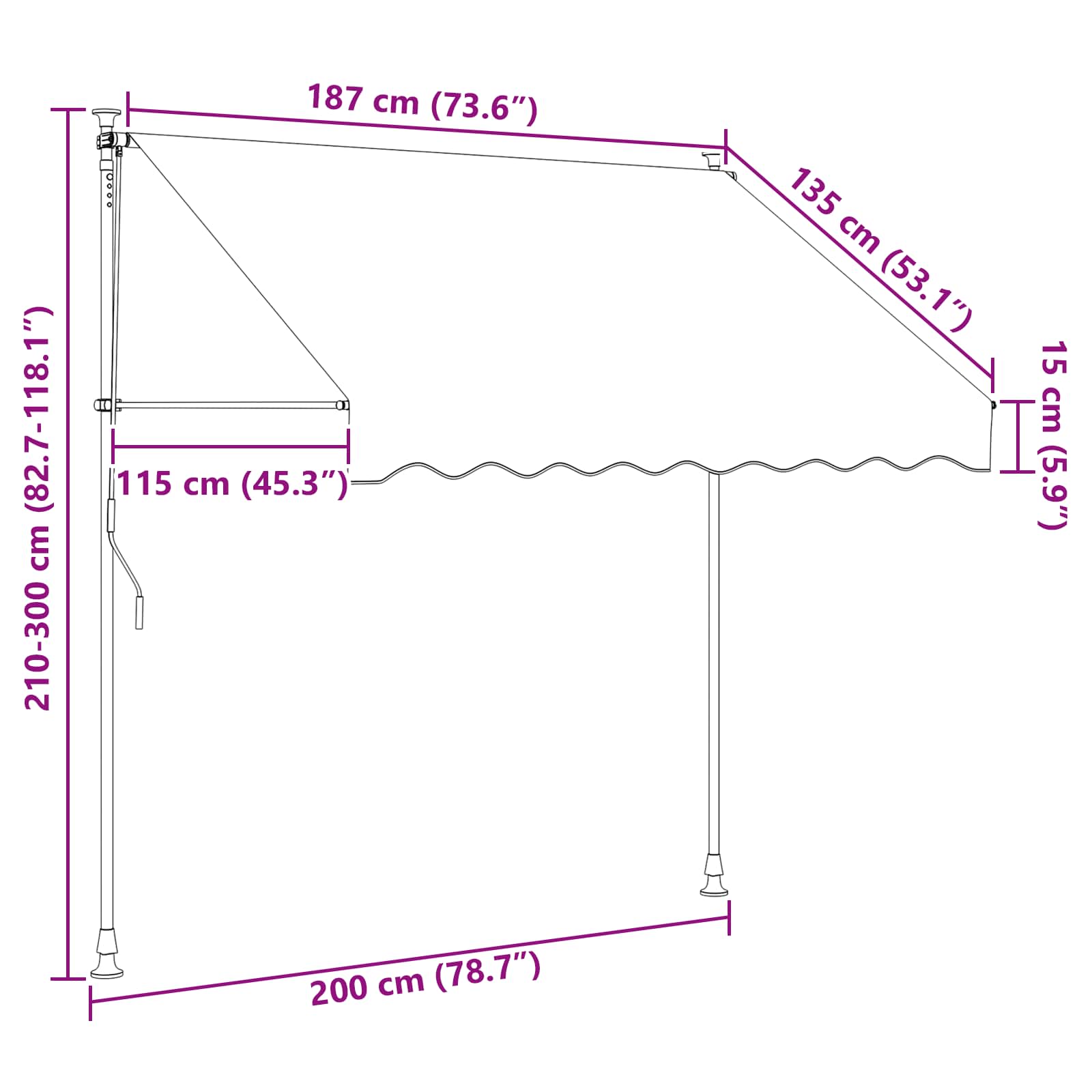 Tenda retrattile manuale Nero 200 cm