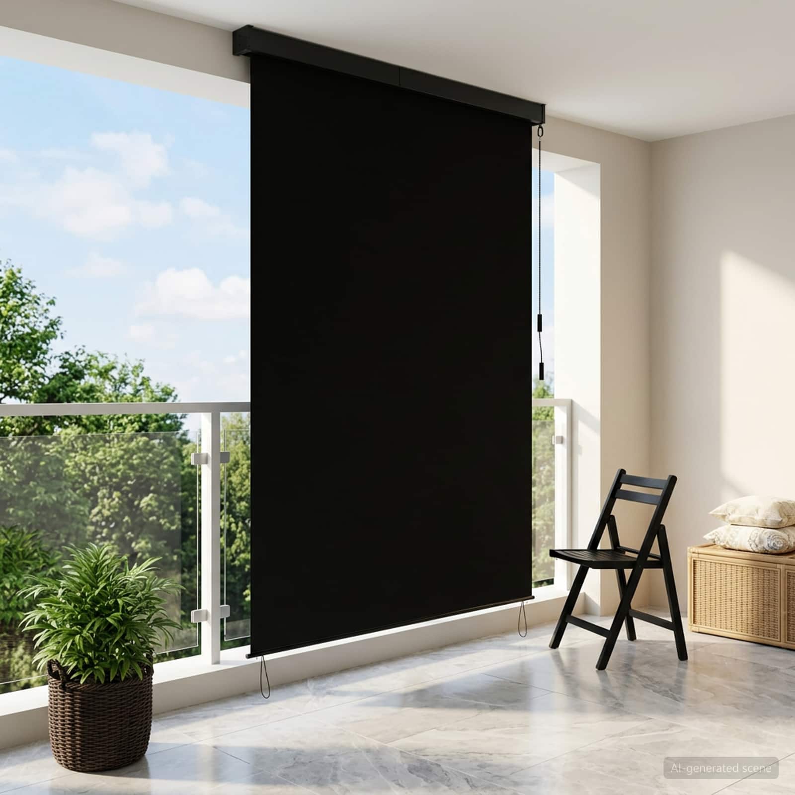 Tenda a rullo Nero 60 x 250 cm Tessuto e Alluminio
