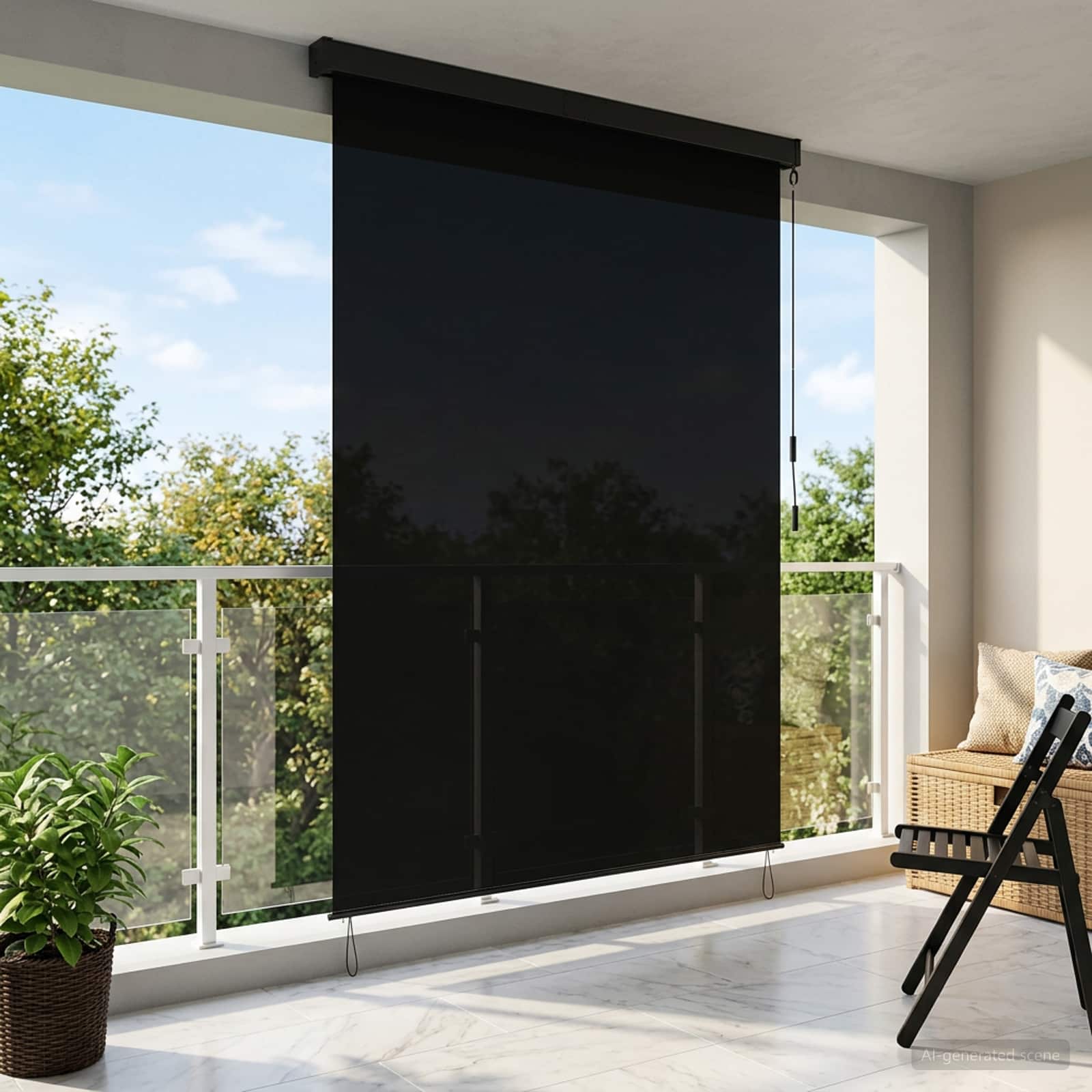 Tenda a rullo Nero 140 x 250 cm Tessuto e Alluminio