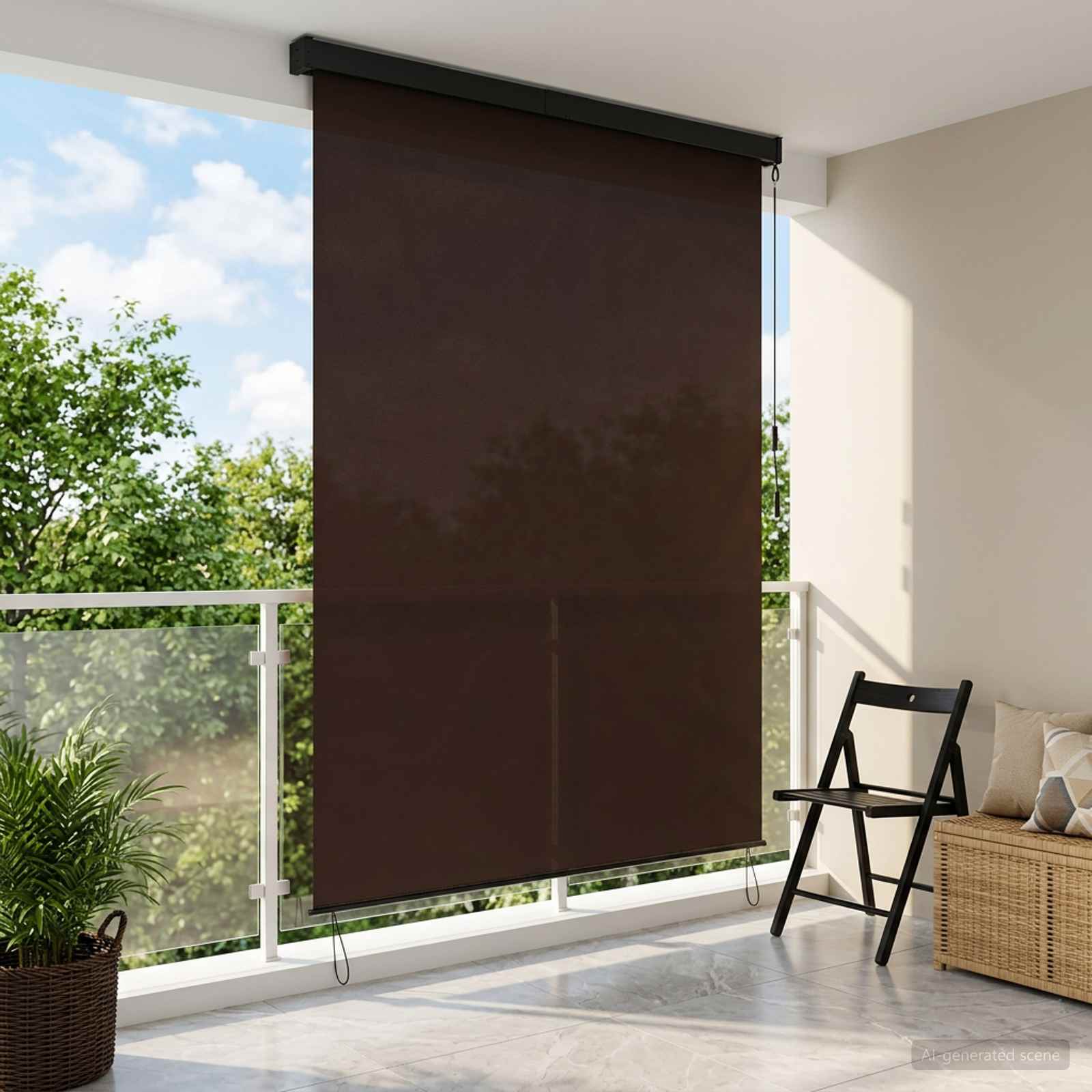 Tenda a rullo Marrone 140 x 250 cm Tessuto e Alluminio