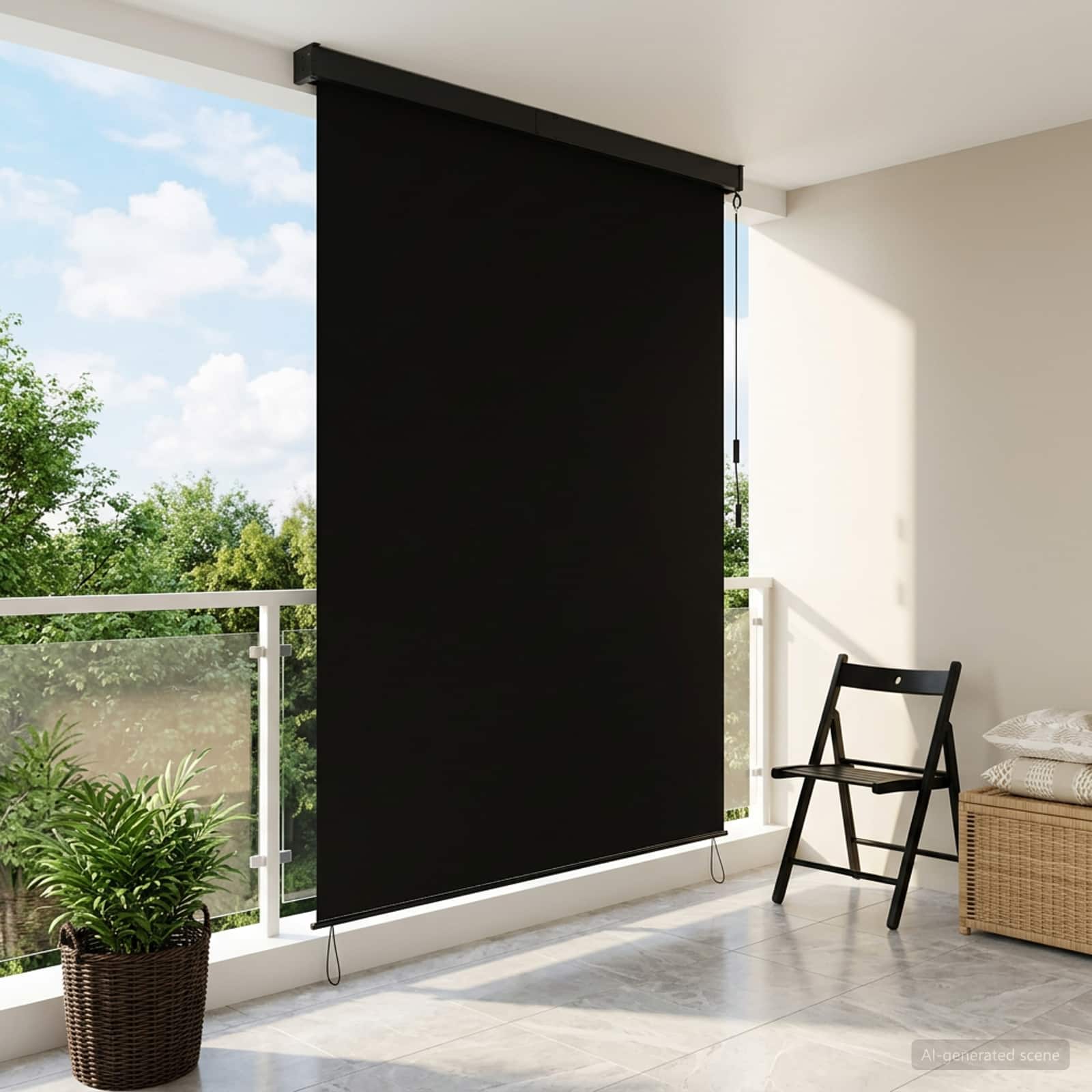 Tenda a rullo Nero 180 x 250 cm Tessuto e Alluminio