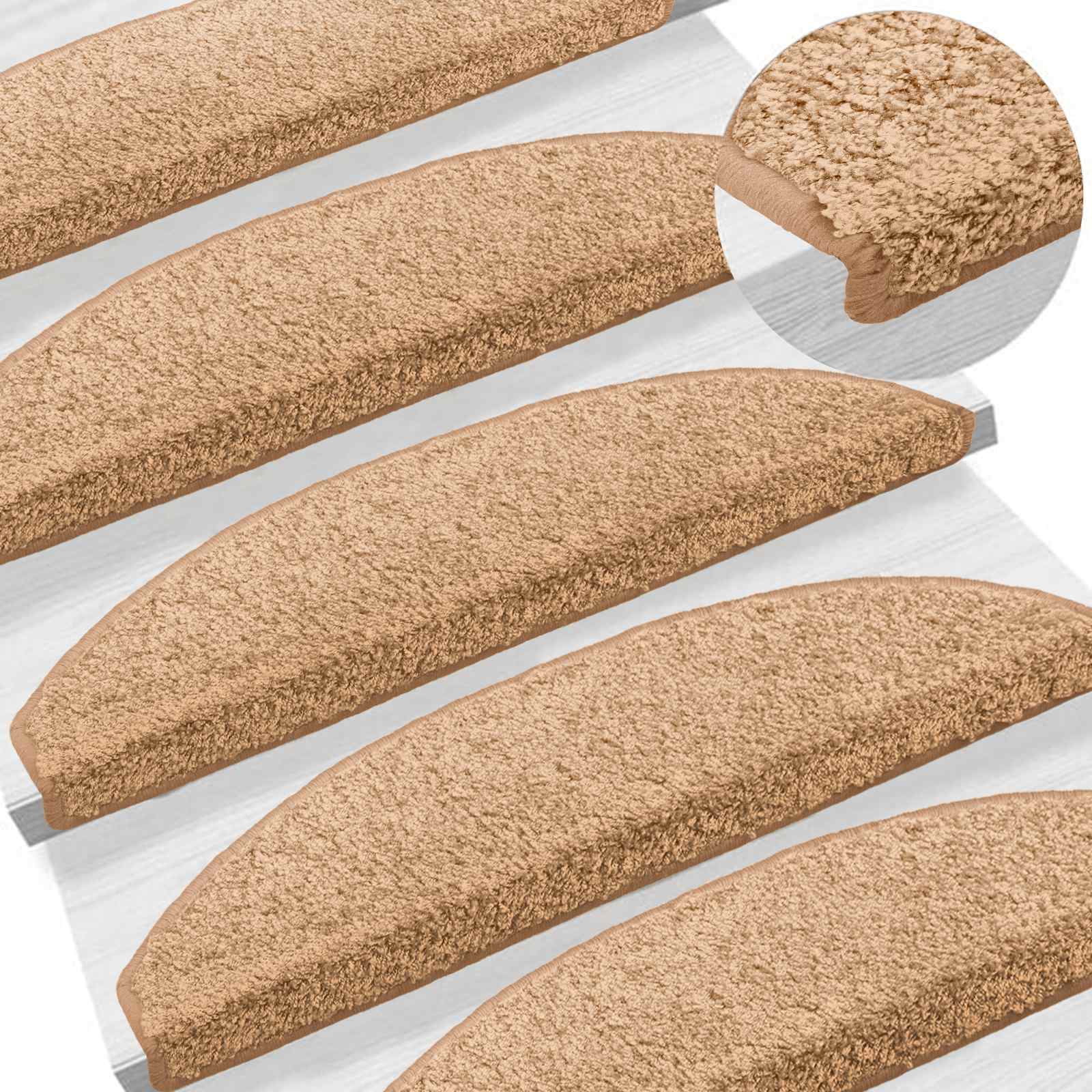 Tappetini per scale autoadesivi 15 pz 80 x 24,5 x 3,5 cm Beige