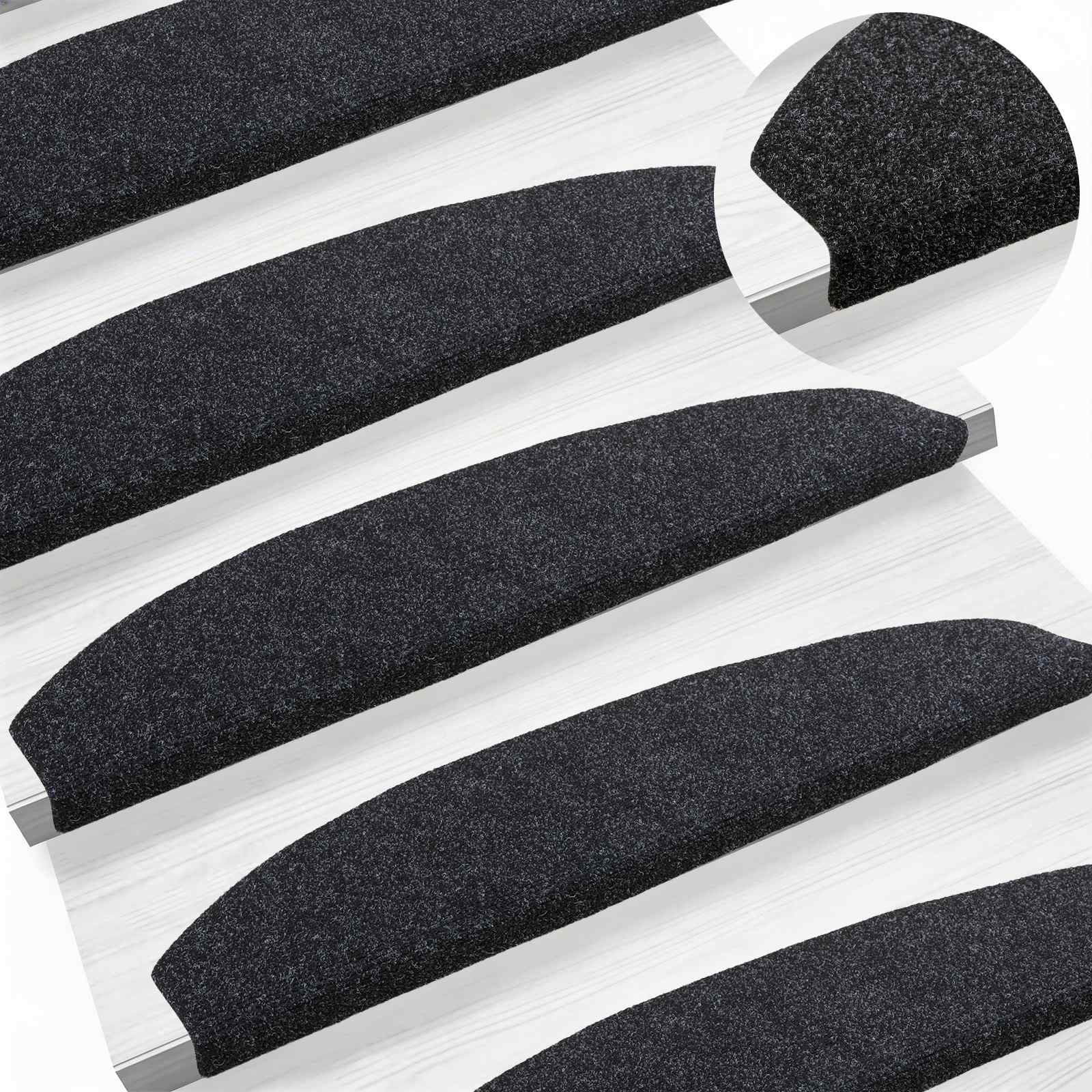 Tappetini per scale autoadesivi 15 pz 80 x 24,5 x 3,5 cm Nero