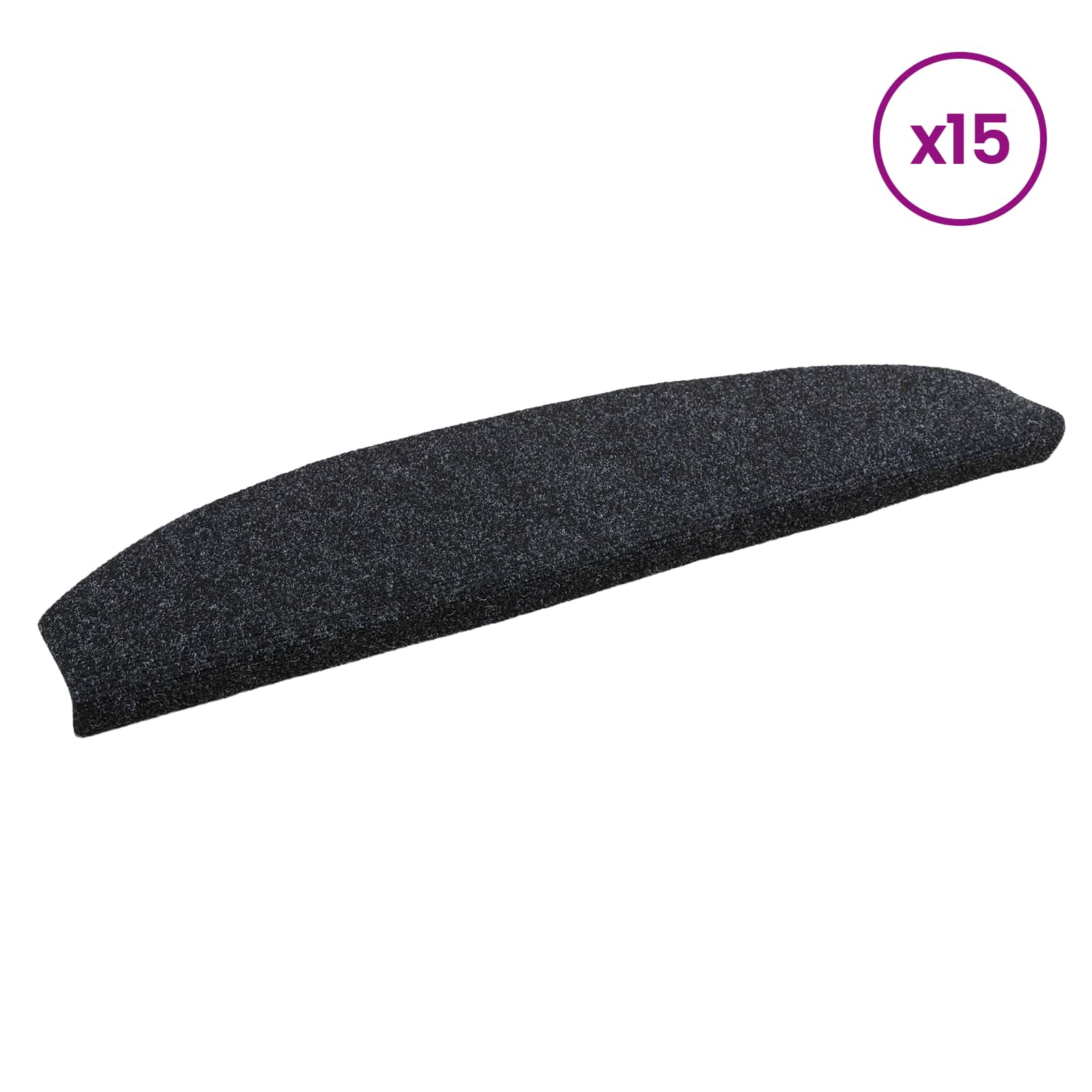 Tappetini per scale autoadesivi 15 pz 80 x 24,5 x 3,5 cm Nero