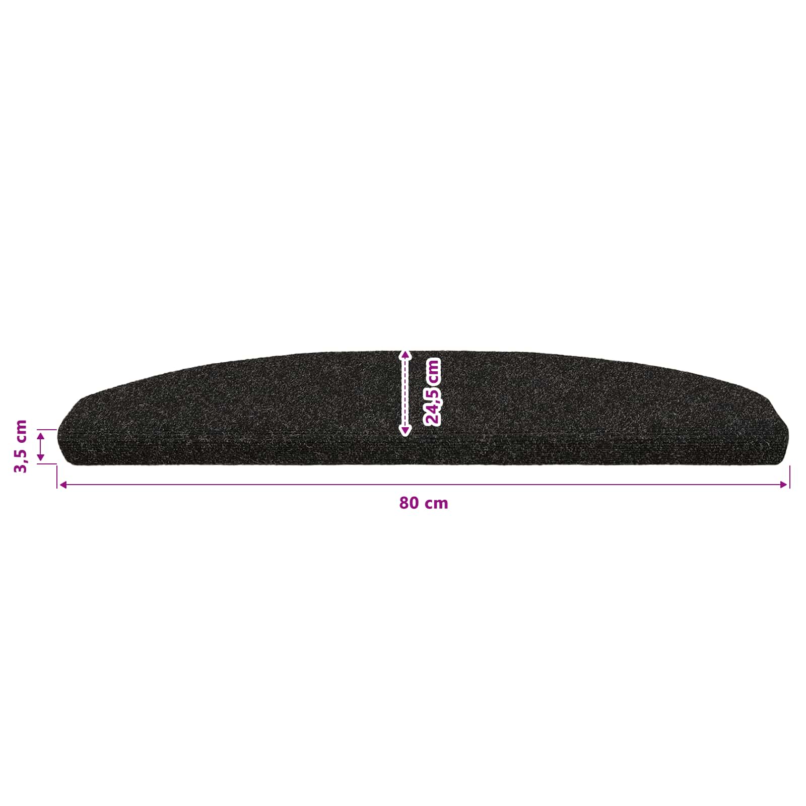 Tappetini per scale autoadesivi 15 pz 80 x 24,5 x 3,5 cm Nero