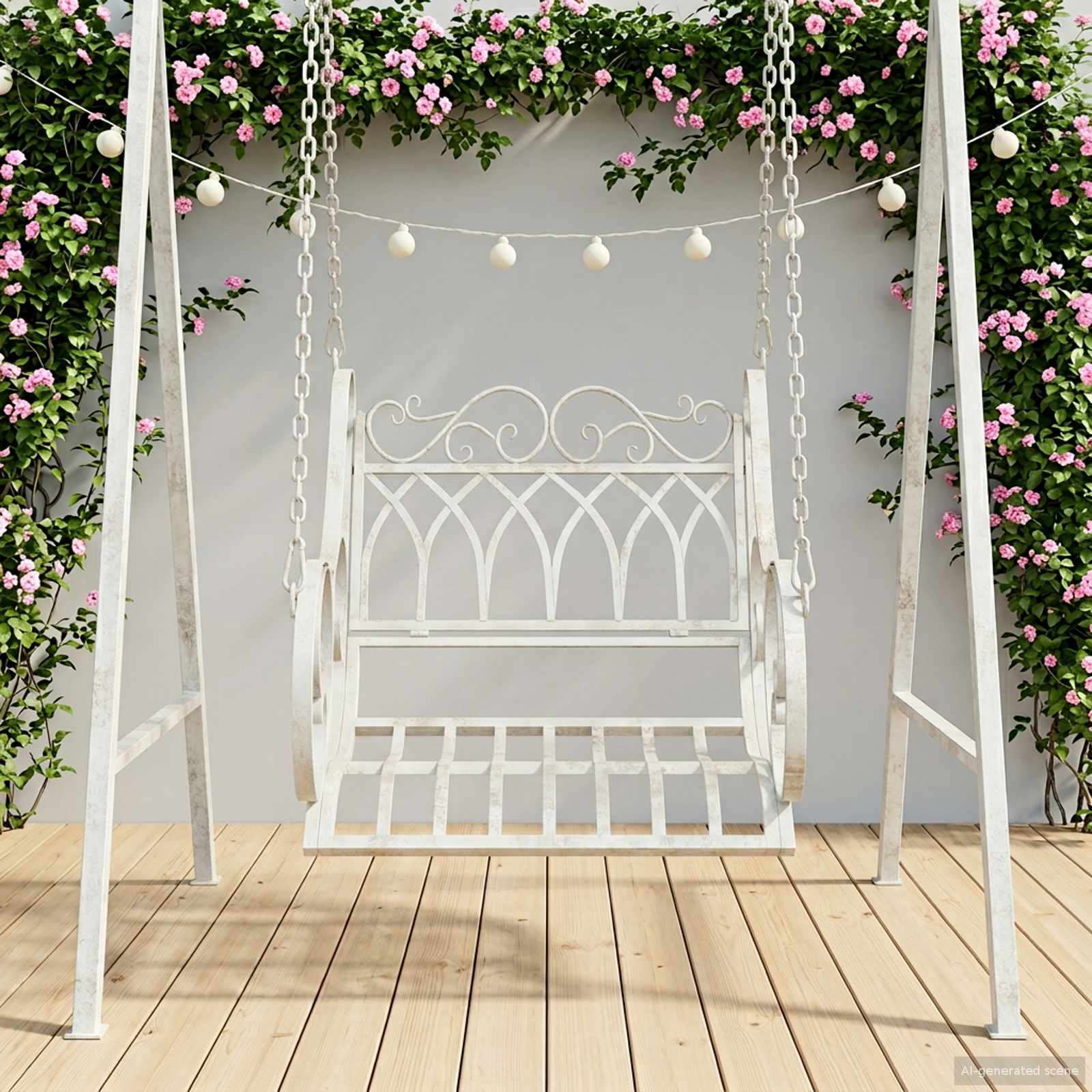 Panchina a Dondolo Acciaio 71 x 75 x 59 cm Bianco Antico