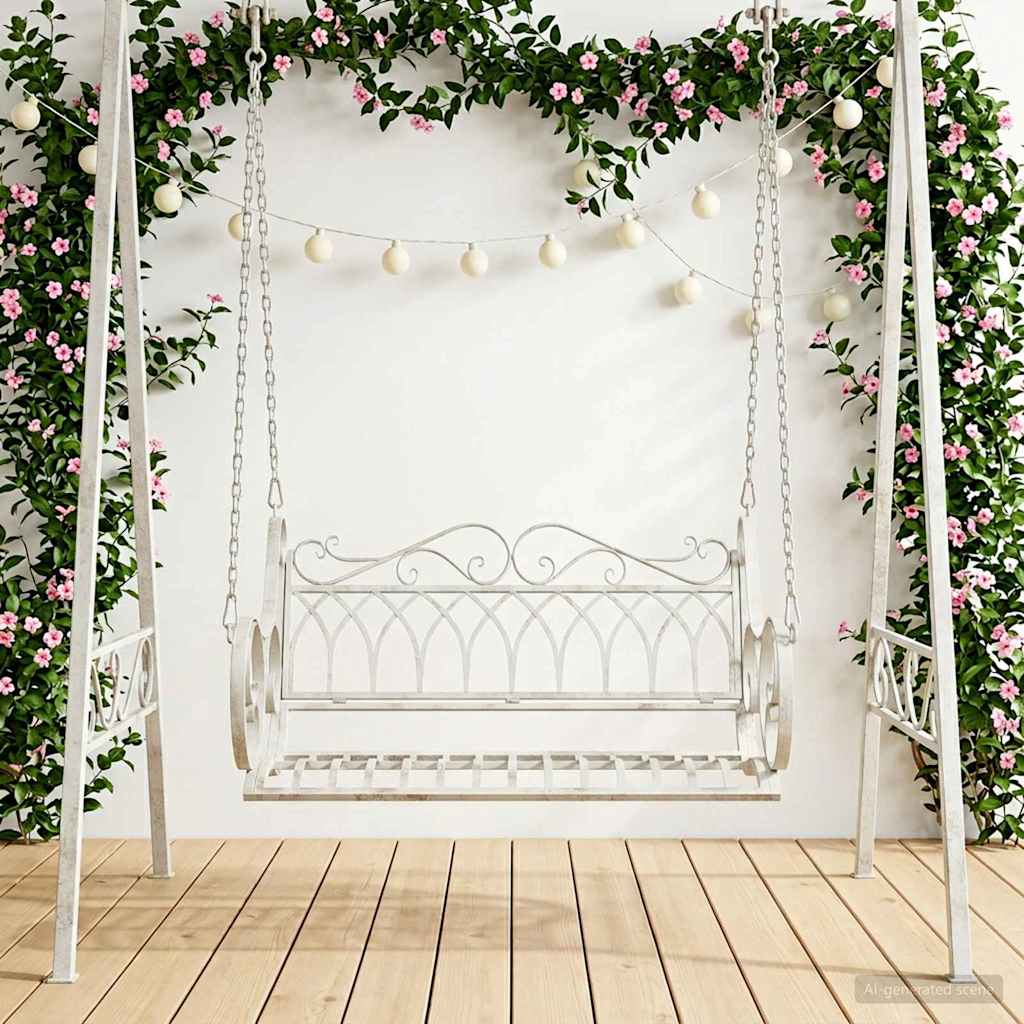 Panchina a Dondolo Acciaio 109 x 75 x 59 cm Bianco Antico