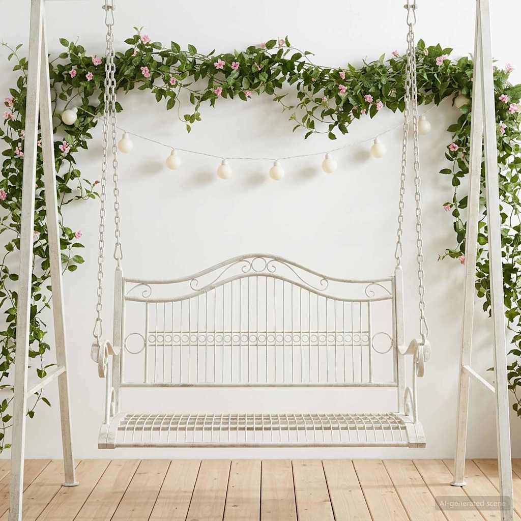 Panchina a Dondolo Acciaio 115 x 61 x 63 cm Bianco Antico