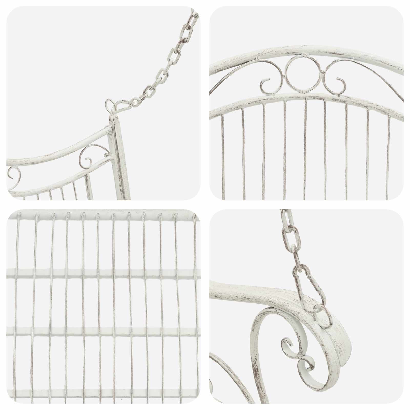 Panchina a Dondolo Acciaio 115 x 61 x 63 cm Bianco Antico