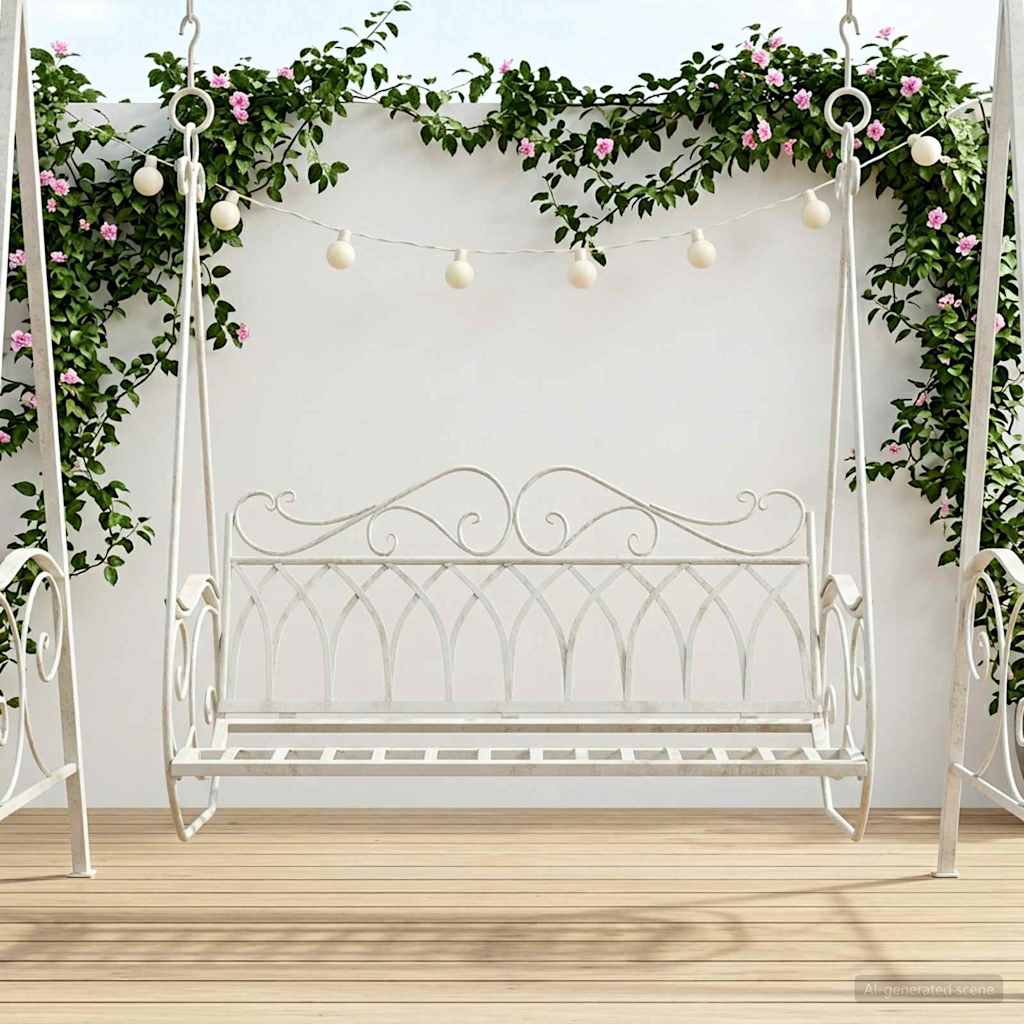 Panchina a Dondolo Acciaio 112 x 60 x 126,5 cm Bianco Antico