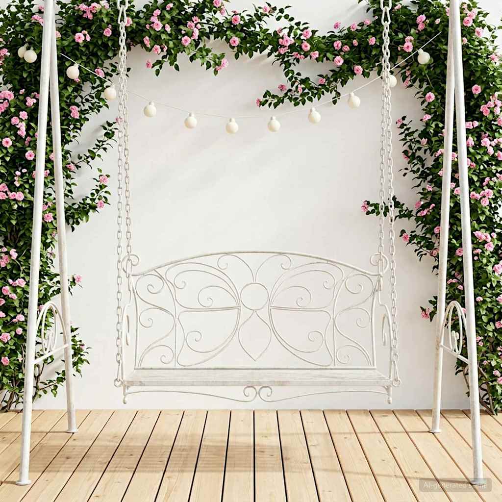 Panchina a Dondolo Acciaio 105,5 x 61 x 56 cm Bianco Antico