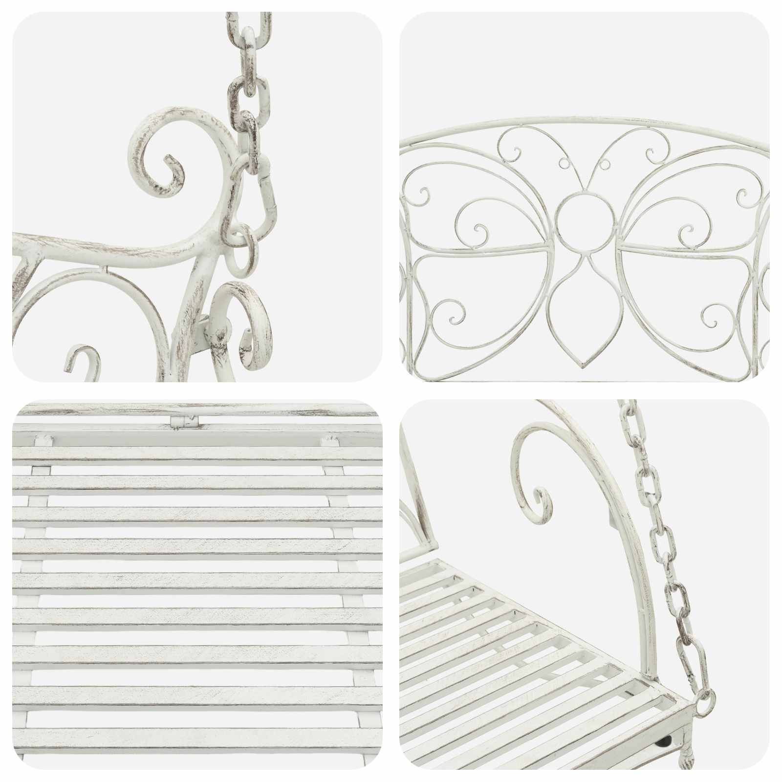 Panchina a Dondolo Acciaio 105,5 x 61 x 56 cm Bianco Antico