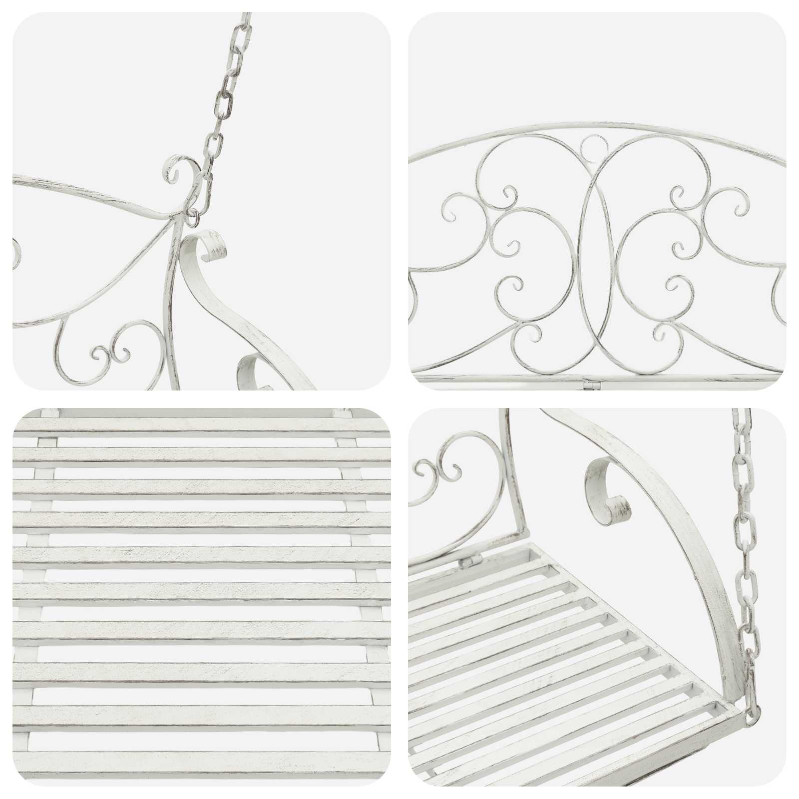 Panchina a Dondolo Acciaio 110 x 52,5 x 47 cm Bianco Antico