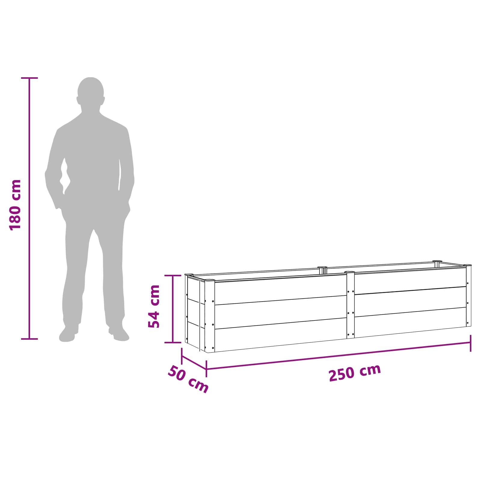 Letto rialzato da giardino Marrone 250 x 50 x 54 cm