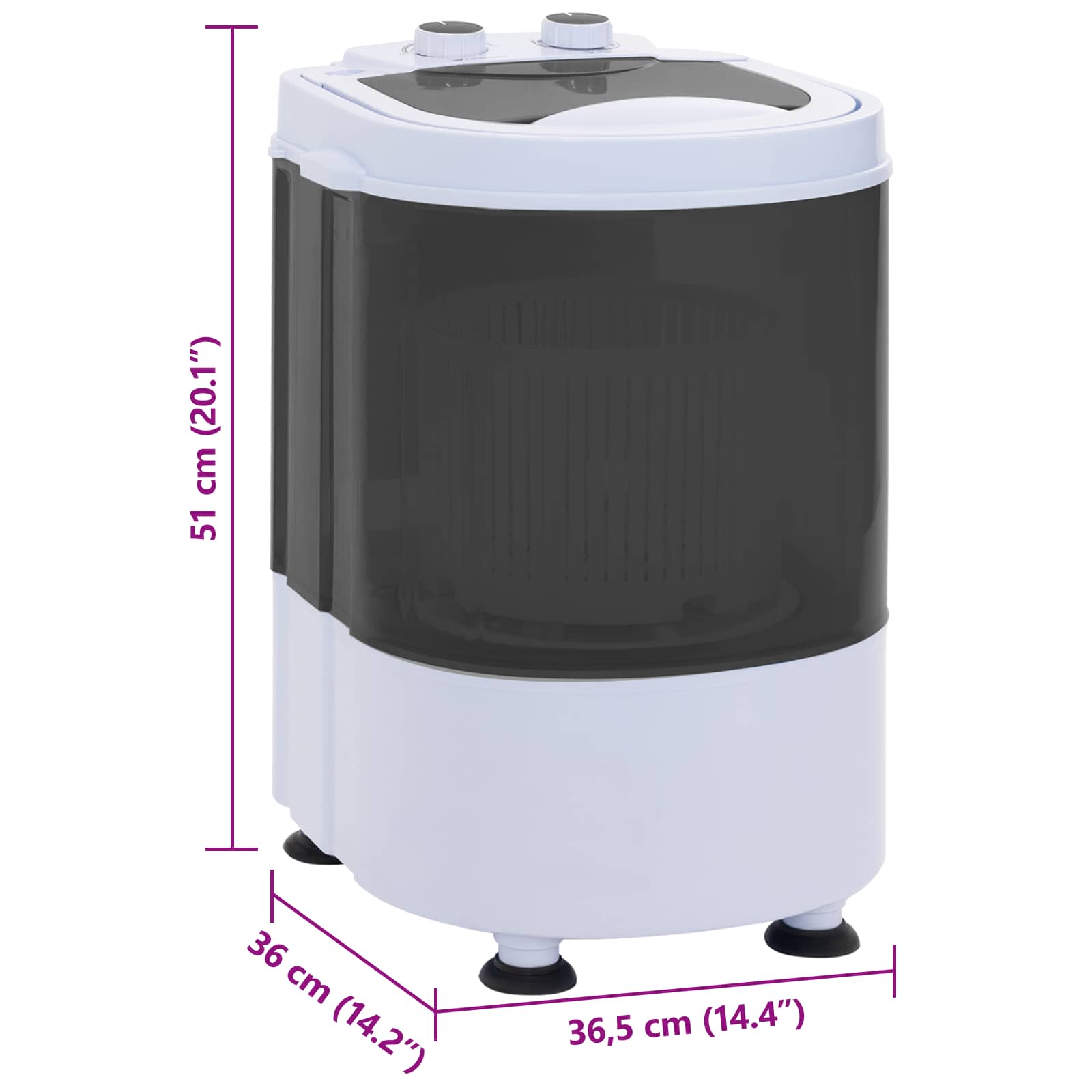 Mini lavatrice con vasca singola 2,6 kg Nero e Bianco