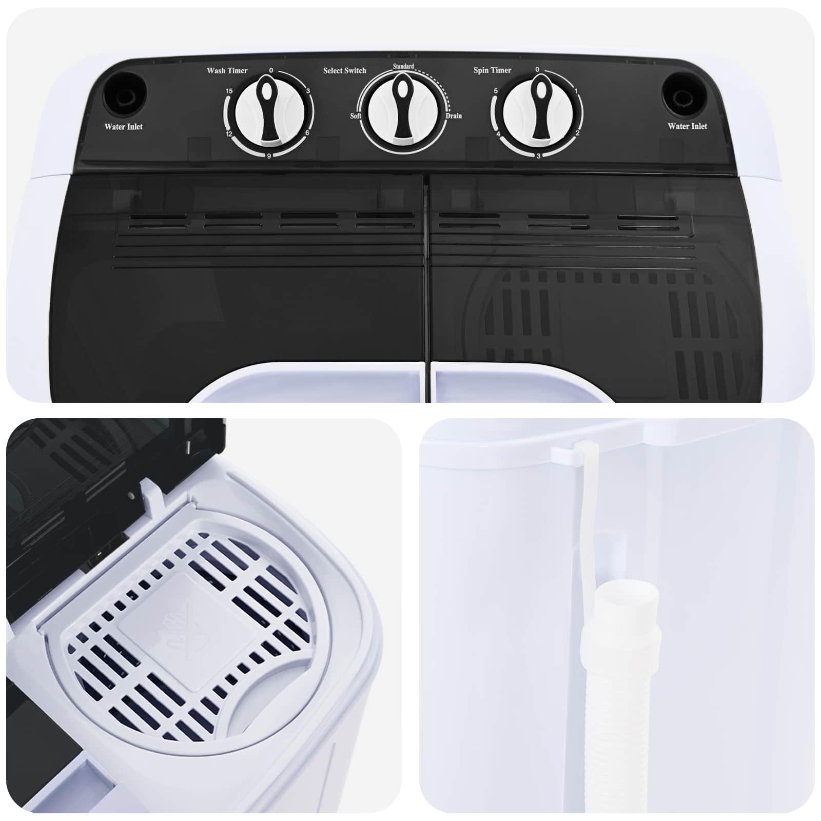 Mini lavatrice con doppio tubo 3,6 kg Nero e Bianco