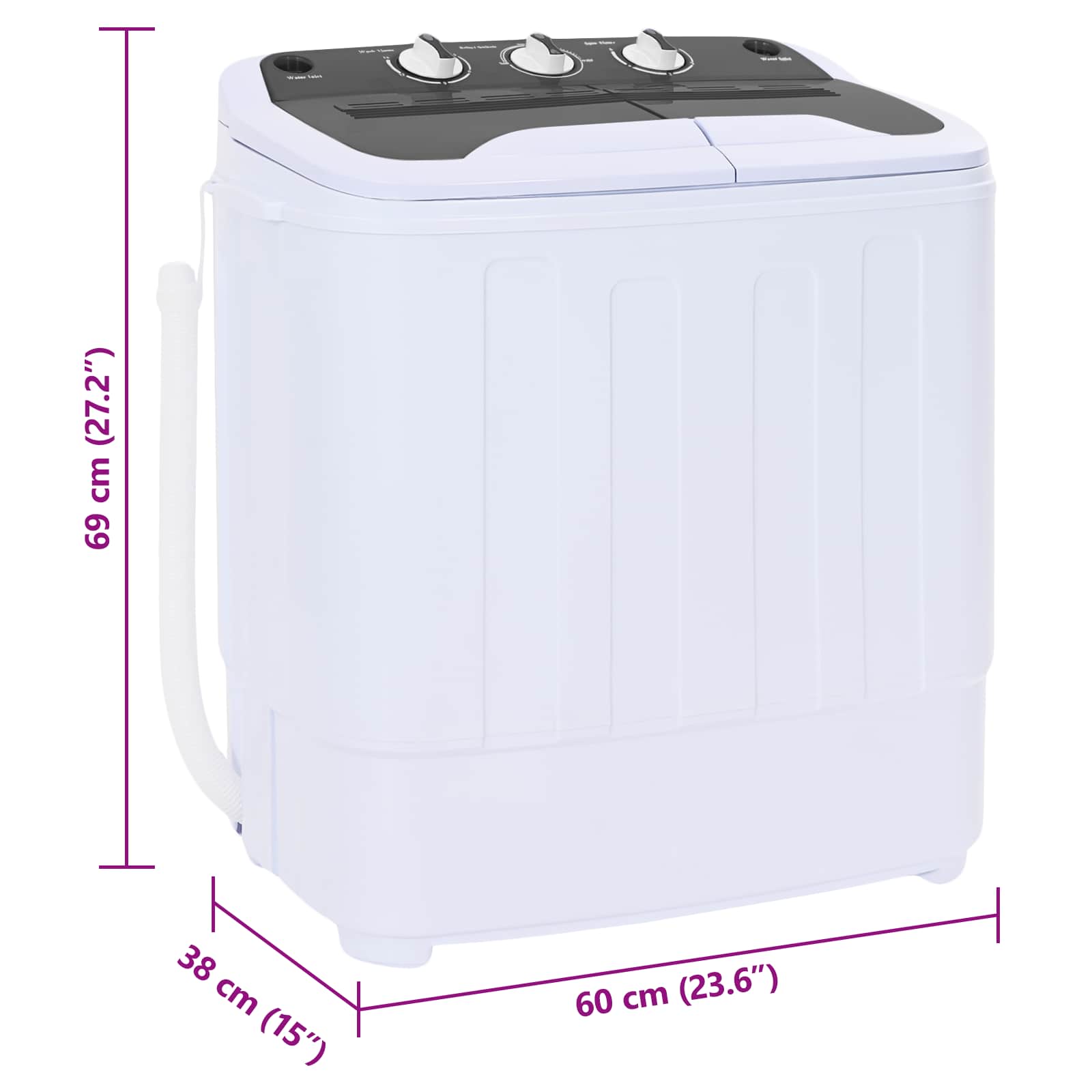 Mini lavatrice con doppio tubo 3,6 kg Nero e Bianco