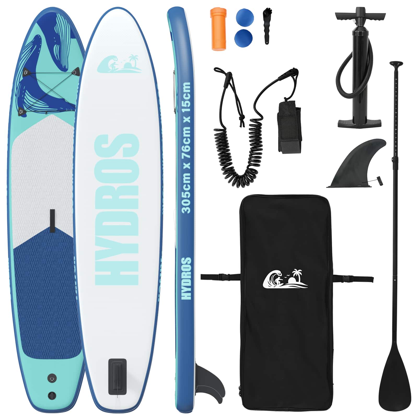 Tavola da Paddle Gonfiabile HYDROS 305 x 76 x 15 cm Turchese