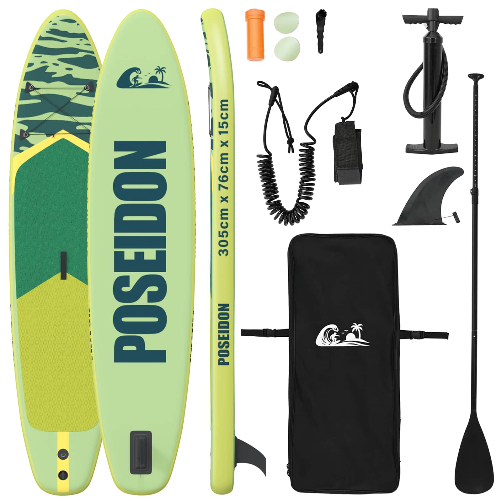 Tavola da Paddle Gonfiabile POSEIDON 305 x 76 x 15 cm Verde