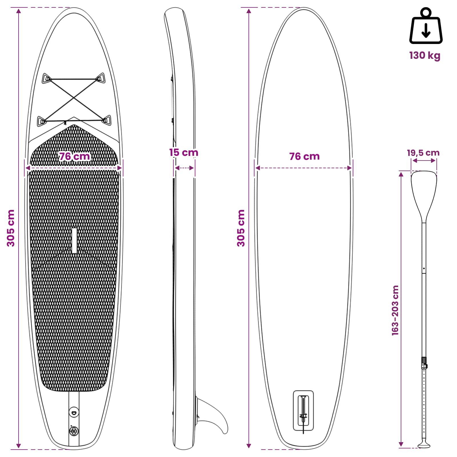 Tavola da Paddle Inflabile APEX 305 x 76 x 15 cm Blu