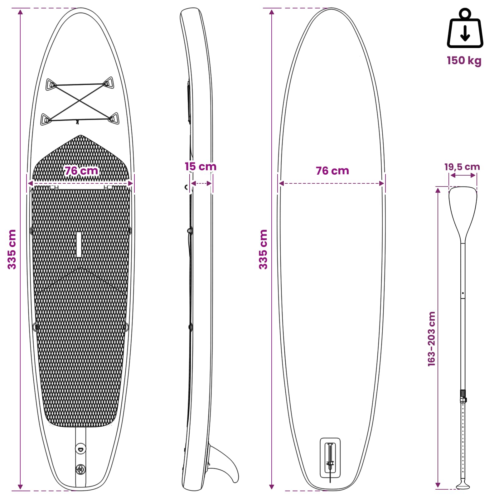 Tavola da Paddle Gonfiabile HYDROS 335 x 76 x 15 cm Turchese