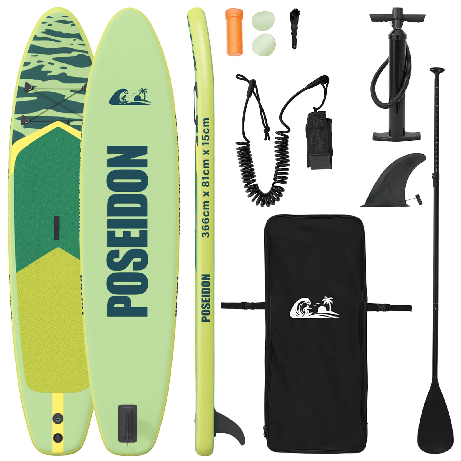 Tavola da Paddle Gonfiabile POSEIDON 366 x 81 x 15 cm Verde