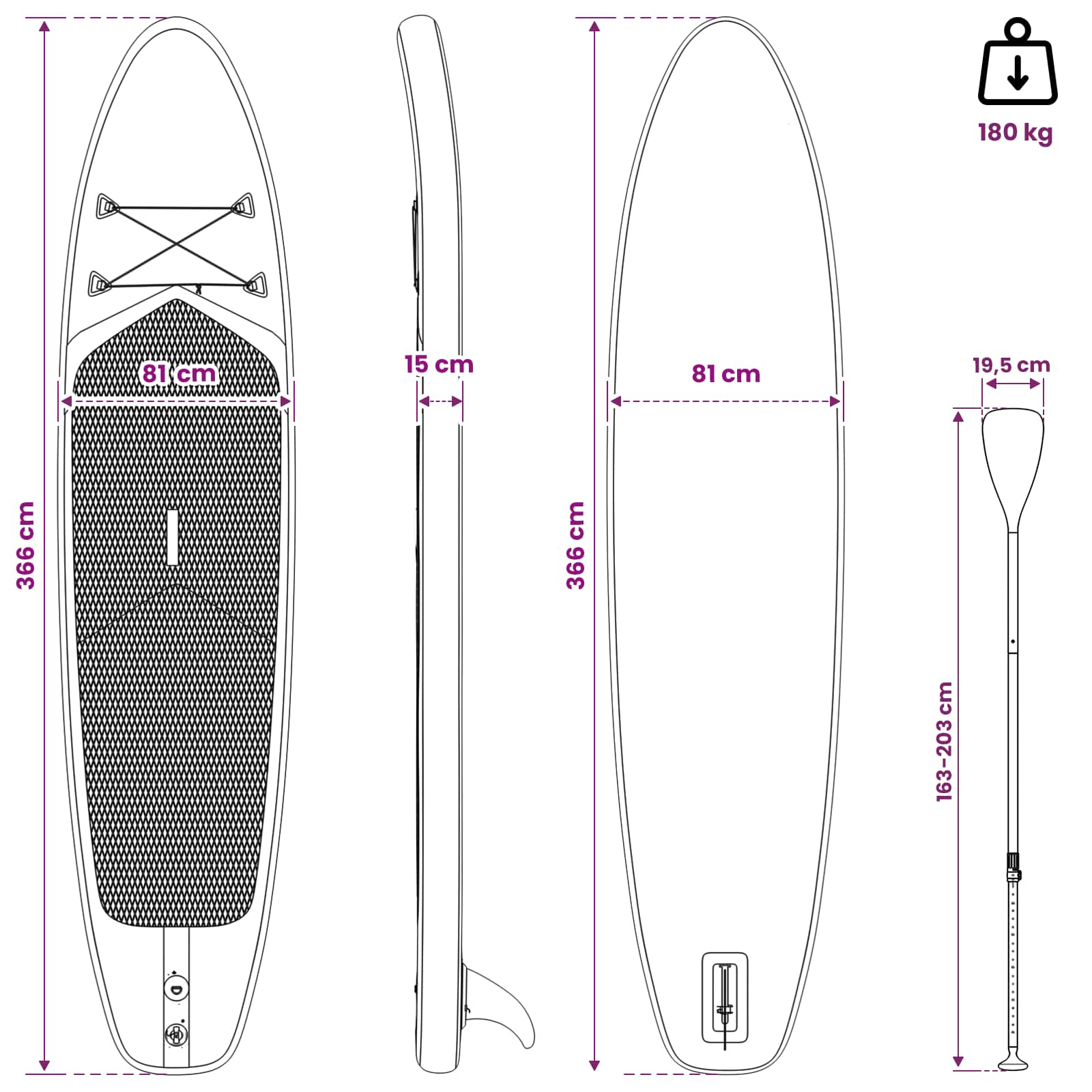 Tavola da Paddle Inflabile APEX 366 x 81 x 15 cm Blu