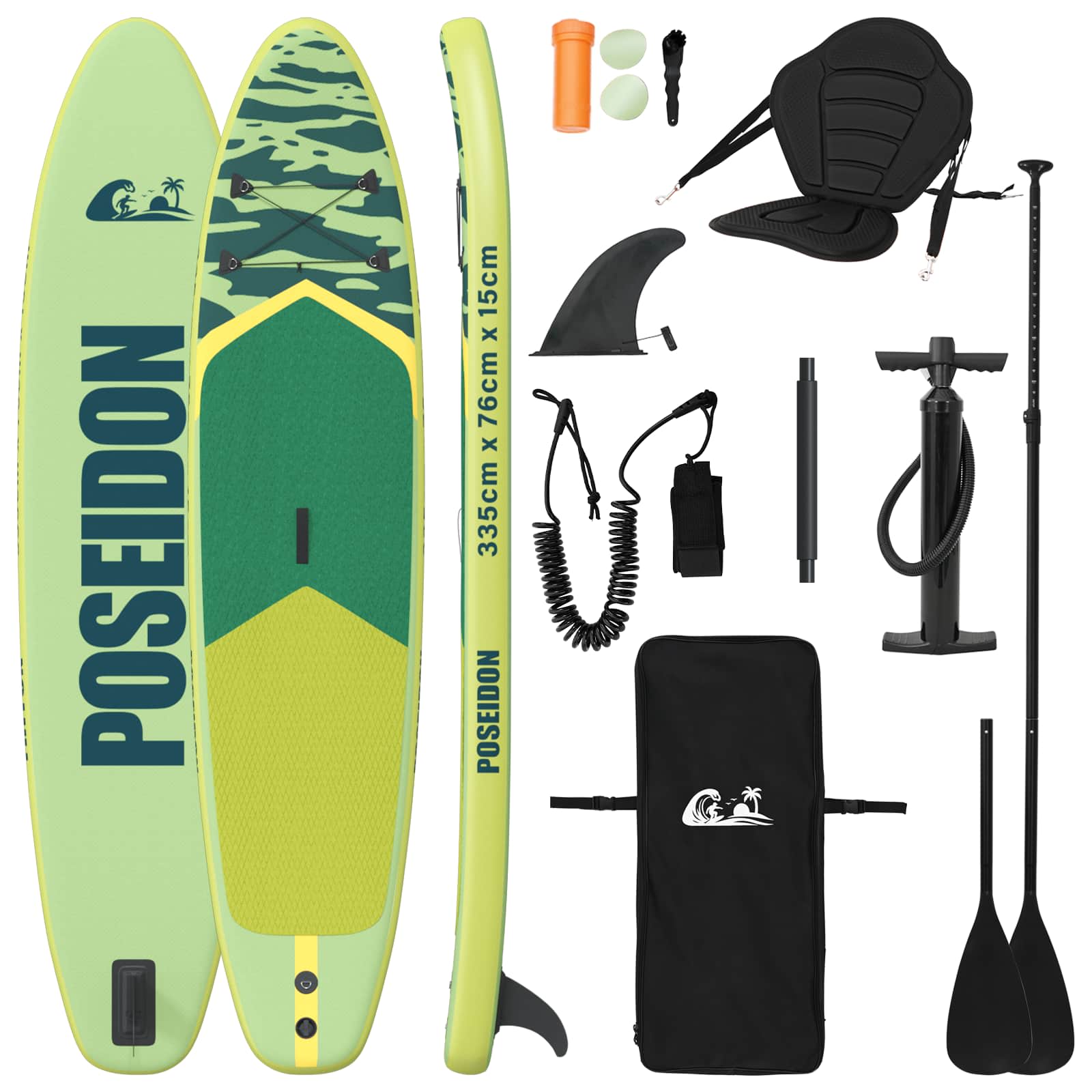 SUP Board con Seggiolino 2-in-1 POSEIDON 335 x 76 x 15 cm Verde