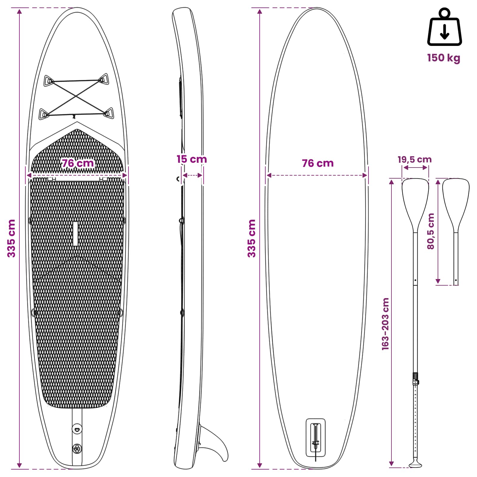 SUP Board con Seggiolino 2-in-1 APEX 335 x 76 x 15 cm Blu