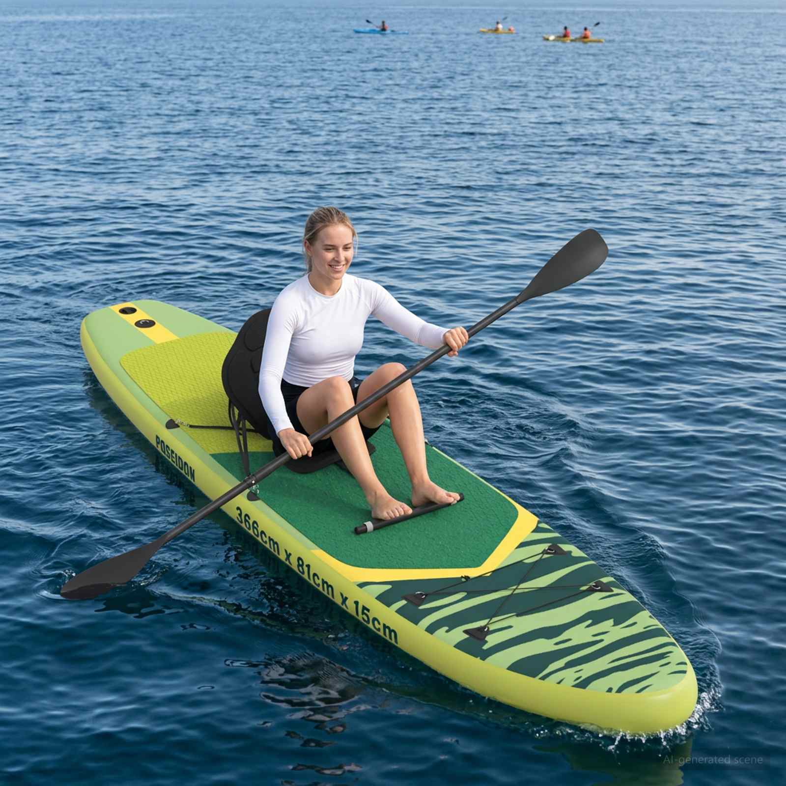 SUP Board con Seggiolino 2-in-1 POSEIDON 366 x 81 x 15 cm Verde