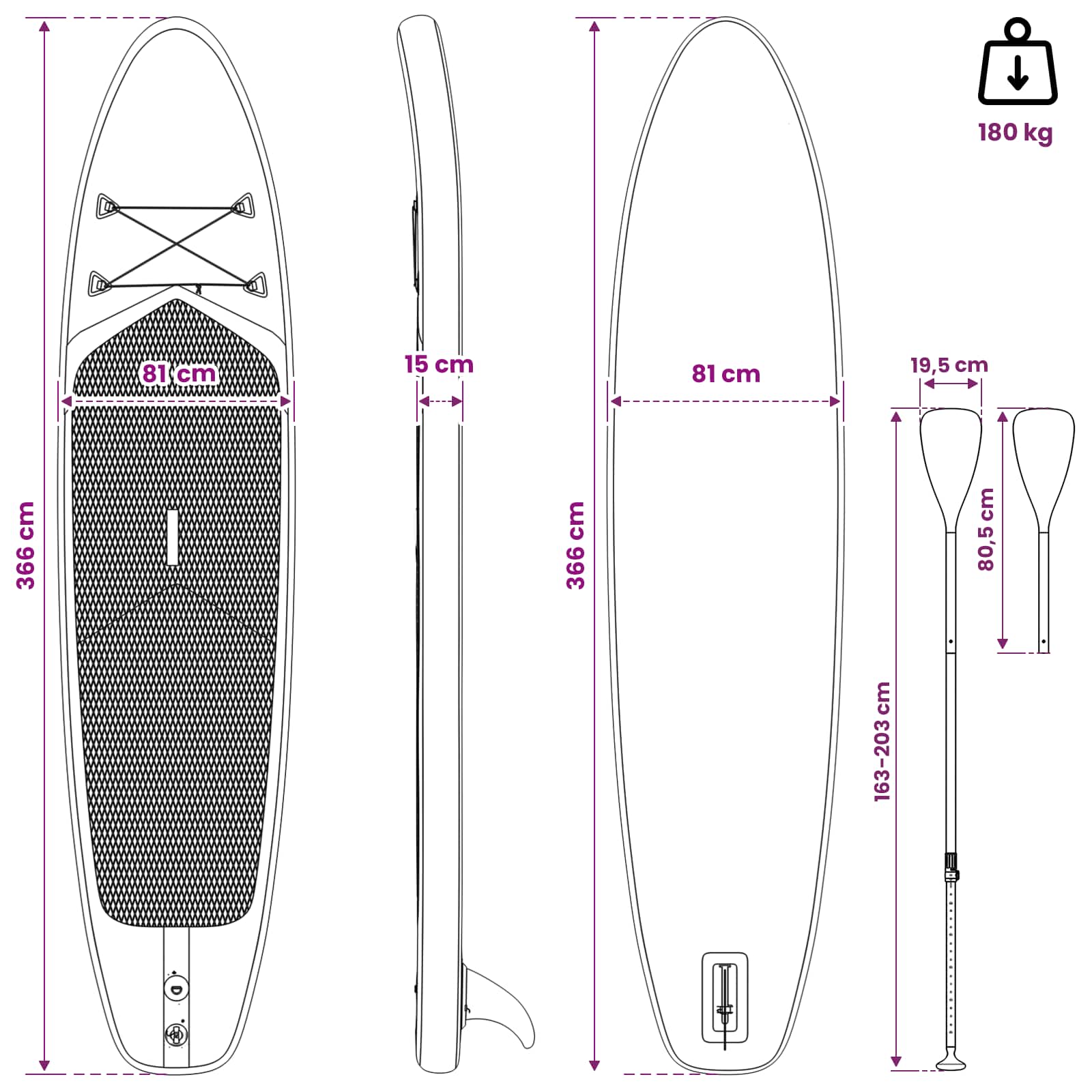 SUP Board con Seggiolino 2-in-1 APEX 366 x 81 x 15 cm Blu