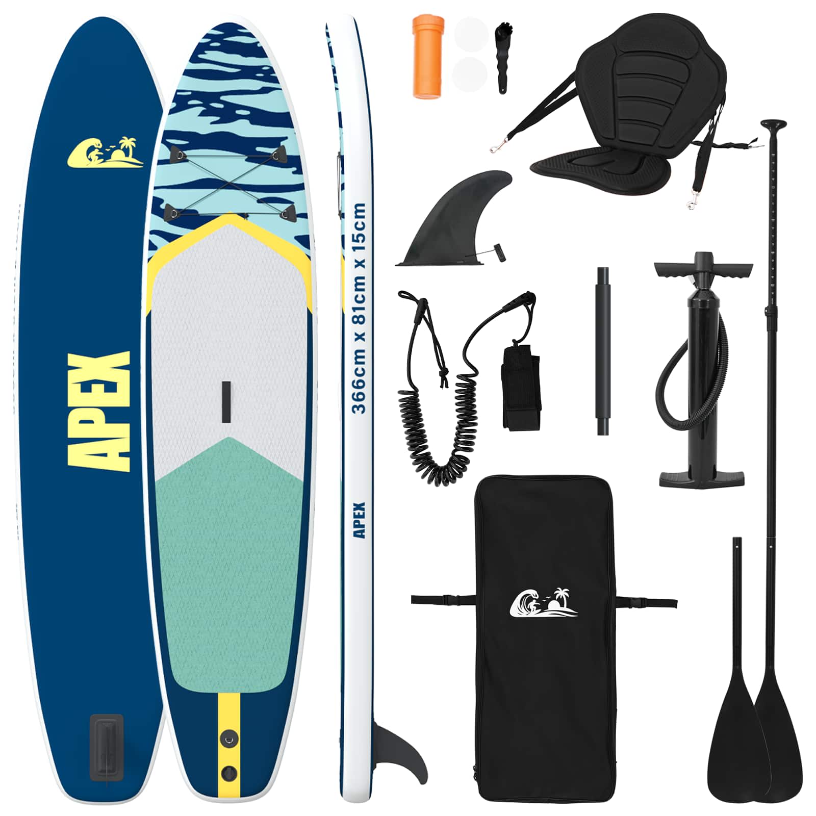 SUP Board con Seggiolino 2-in-1 APEX 366 x 81 x 15 cm Blu