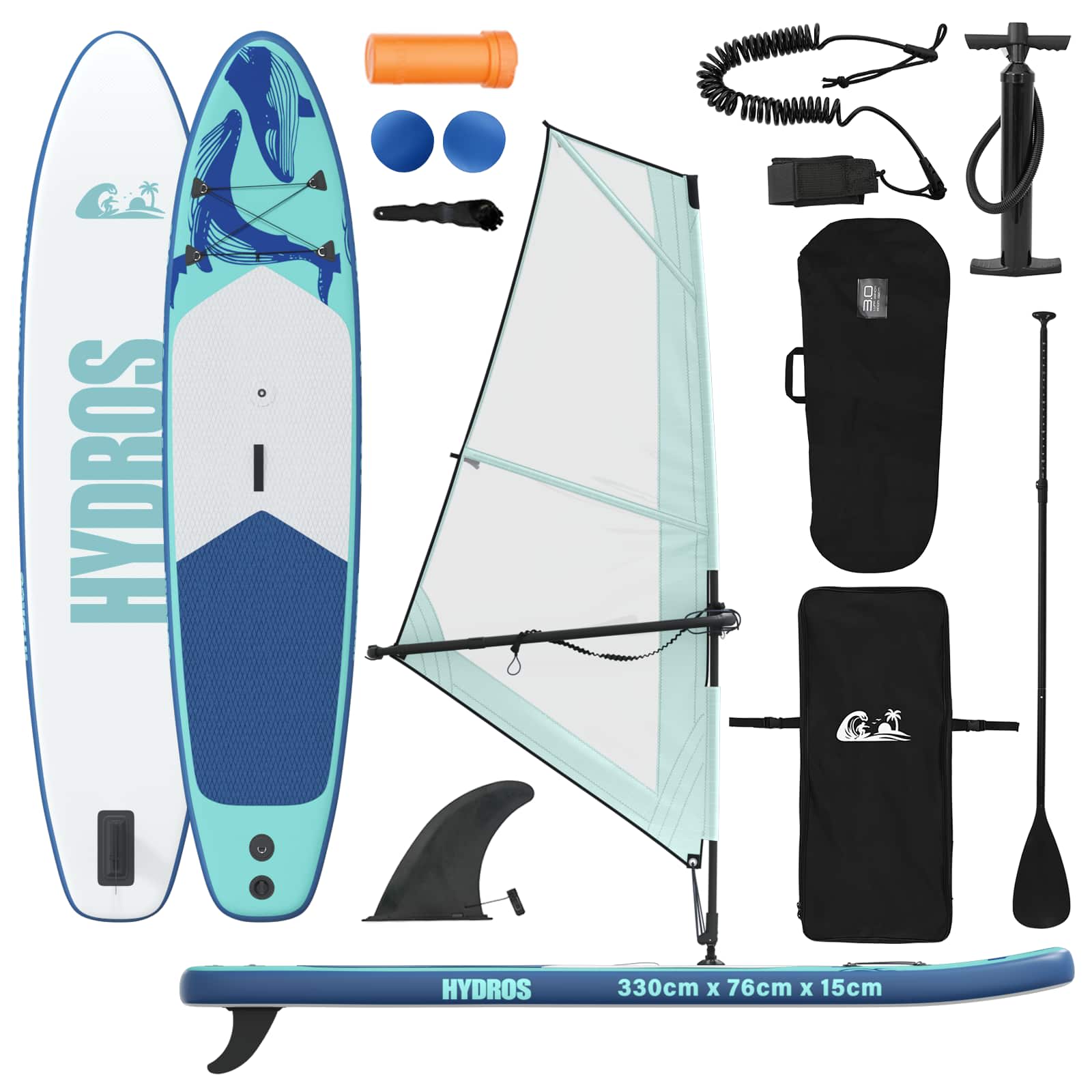 SUP gonfiabile con vela HYDROS 330 x 76 x 15 cm Turchese